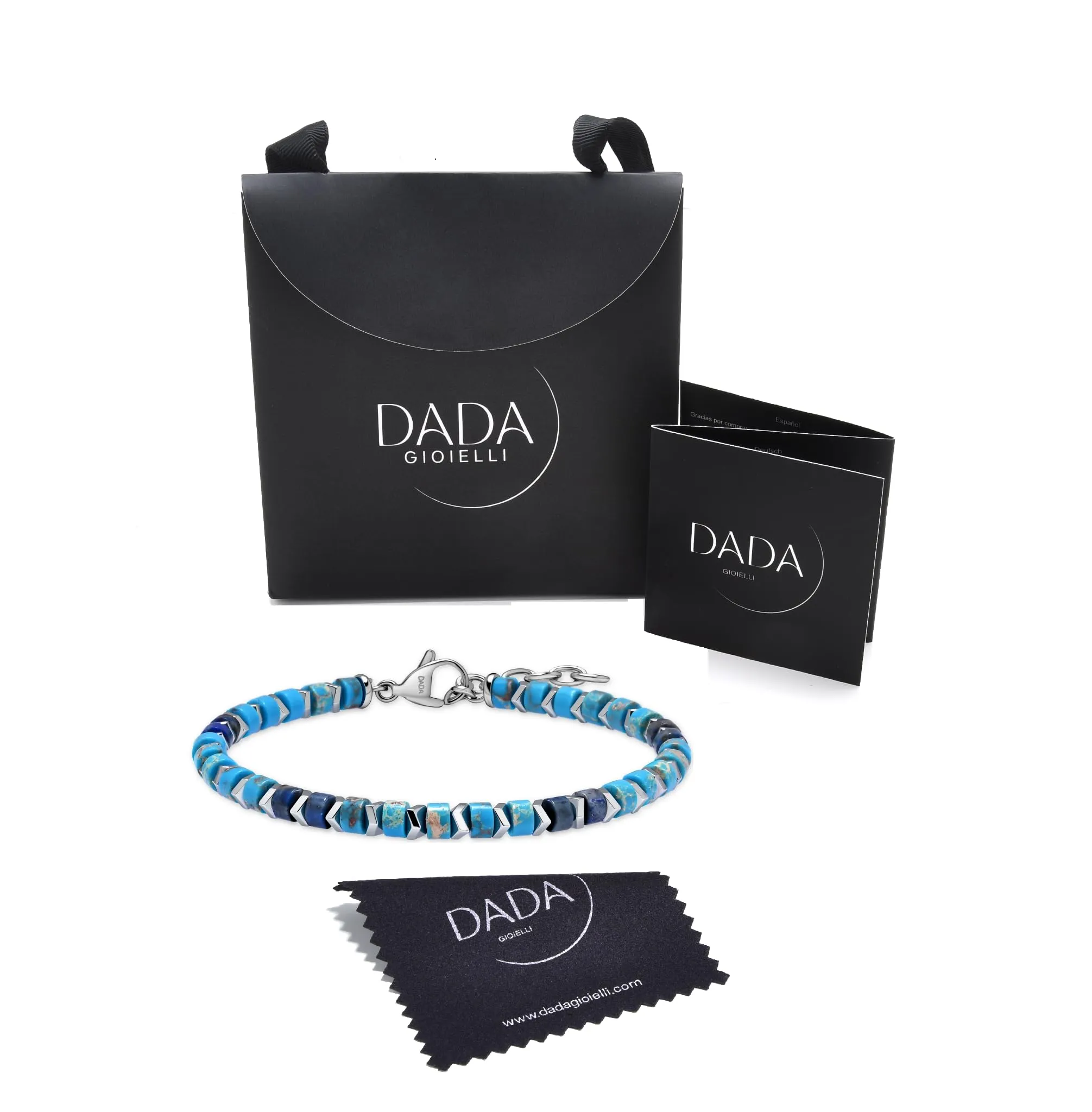 Dada Gioielli Bracciale Unisex in Acciaio Inossidabile e Pietre Naturali Multicolor Regolabile (Azzurro + Lapis) - immagine 8