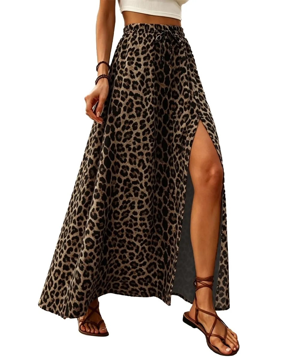 ABINGOO Gonna Lunga Donna Estiva Boho A Line Vita Alta con Spacco - immagine 1
