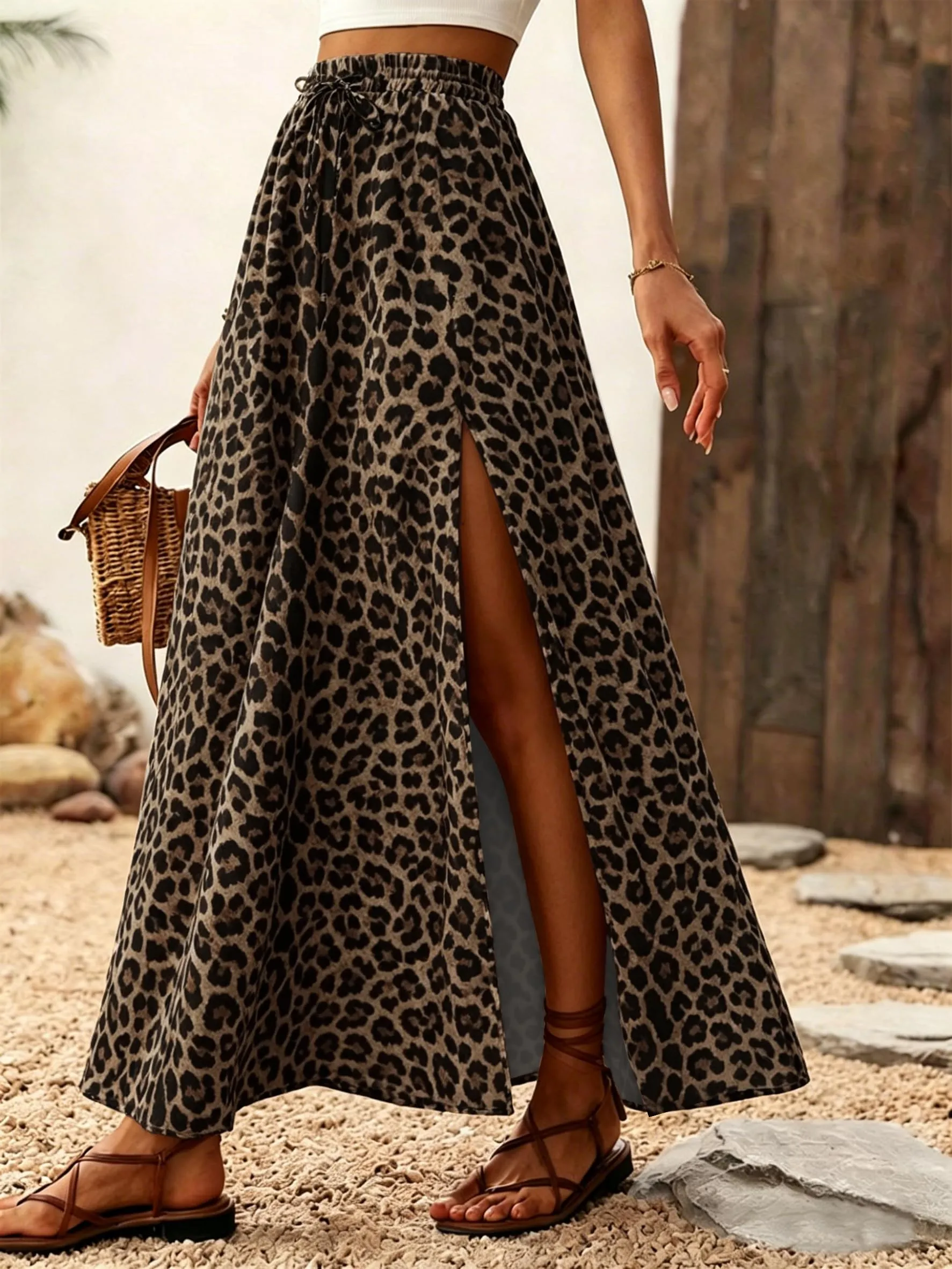 ABINGOO Gonna Lunga Donna Estiva Boho A Line Vita Alta con Spacco - immagine 2
