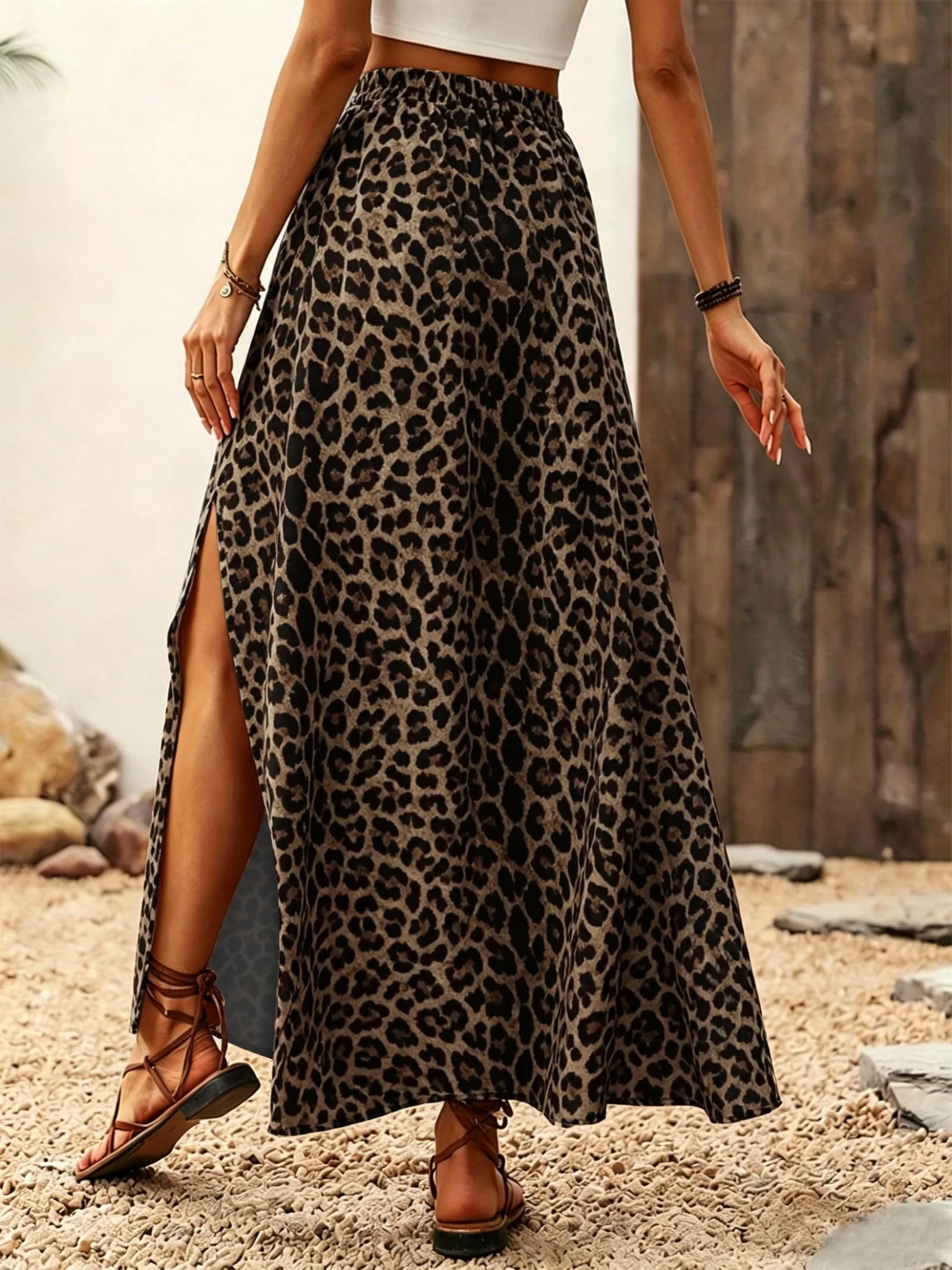 ABINGOO Gonna Lunga Donna Estiva Boho A Line Vita Alta con Spacco - immagine 4