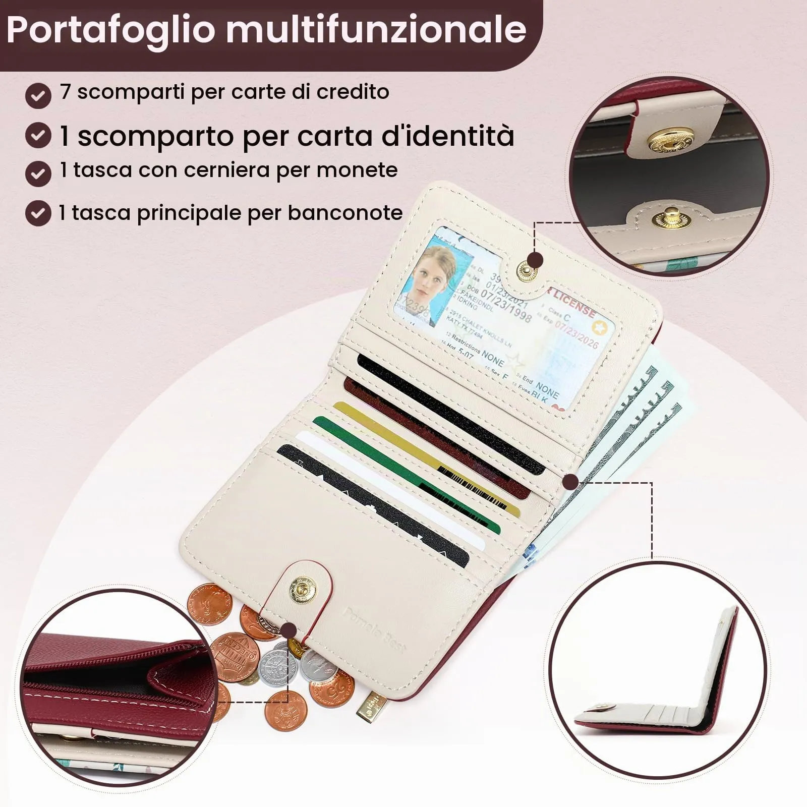 Pomelo Best Portafoglio da Donna Piccolo in Pelle PU con Blocco RFID, Rosso - immagine 2