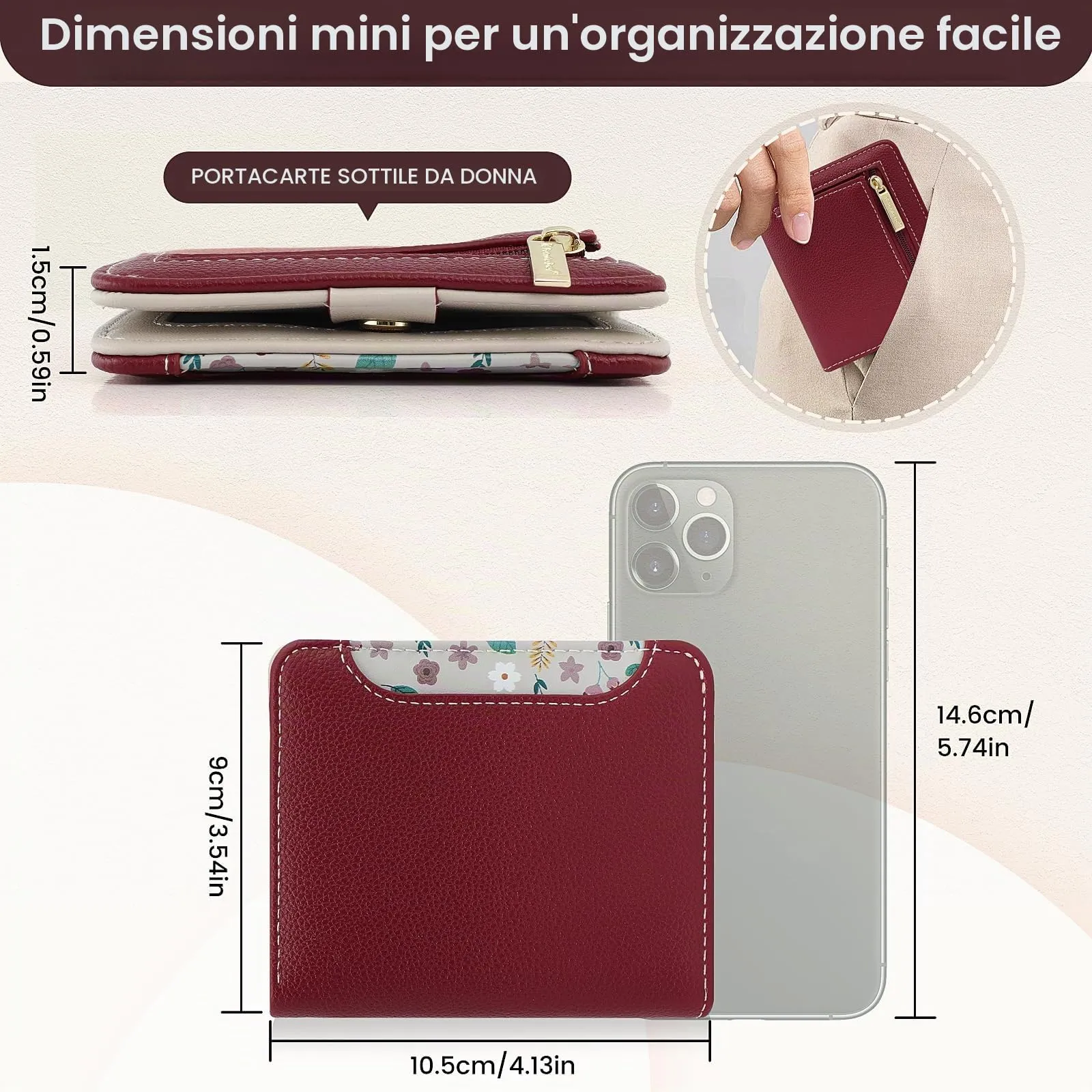 Pomelo Best Portafoglio da Donna Piccolo in Pelle PU con Blocco RFID, Rosso - immagine 3