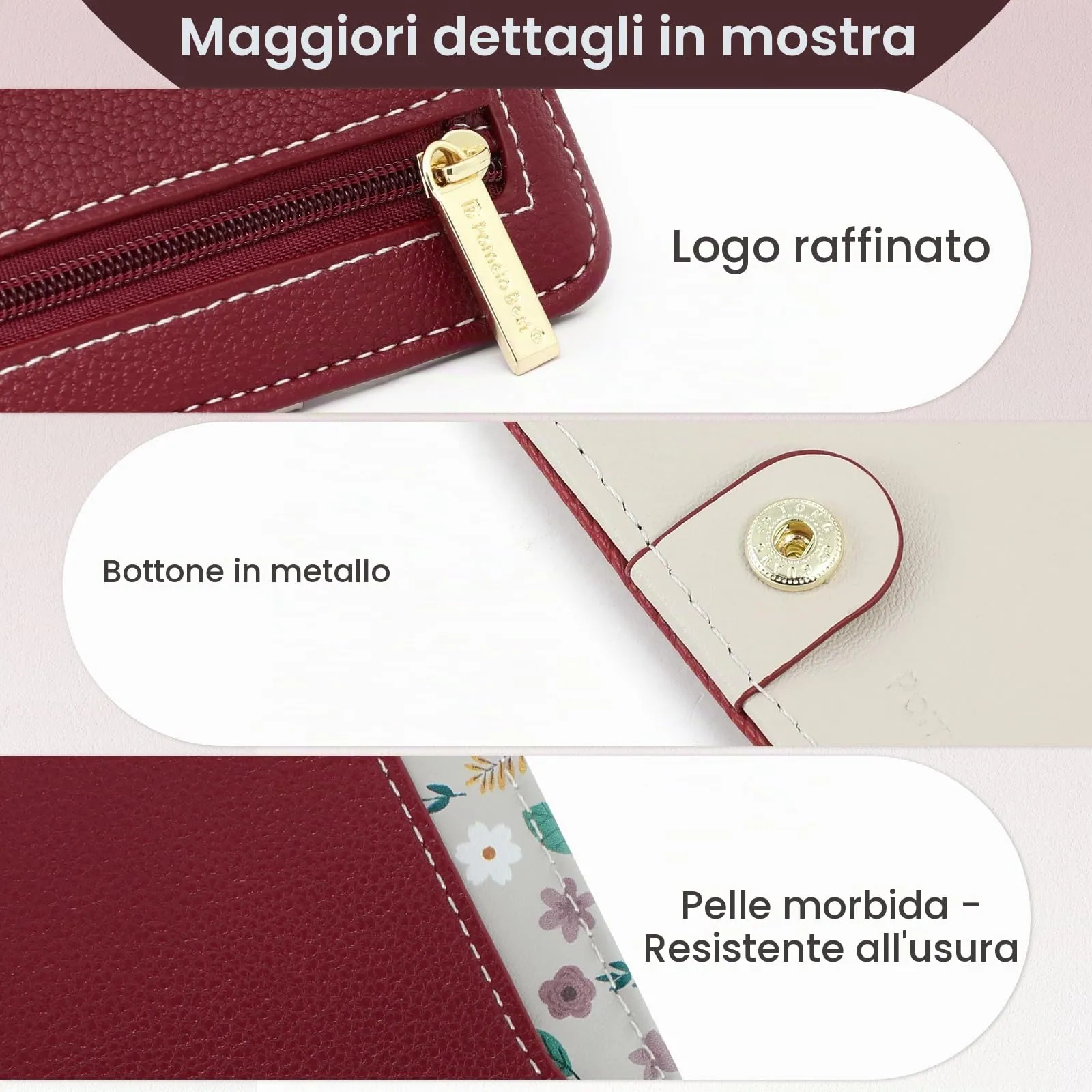 Pomelo Best Portafoglio da Donna Piccolo in Pelle PU con Blocco RFID, Rosso - immagine 4