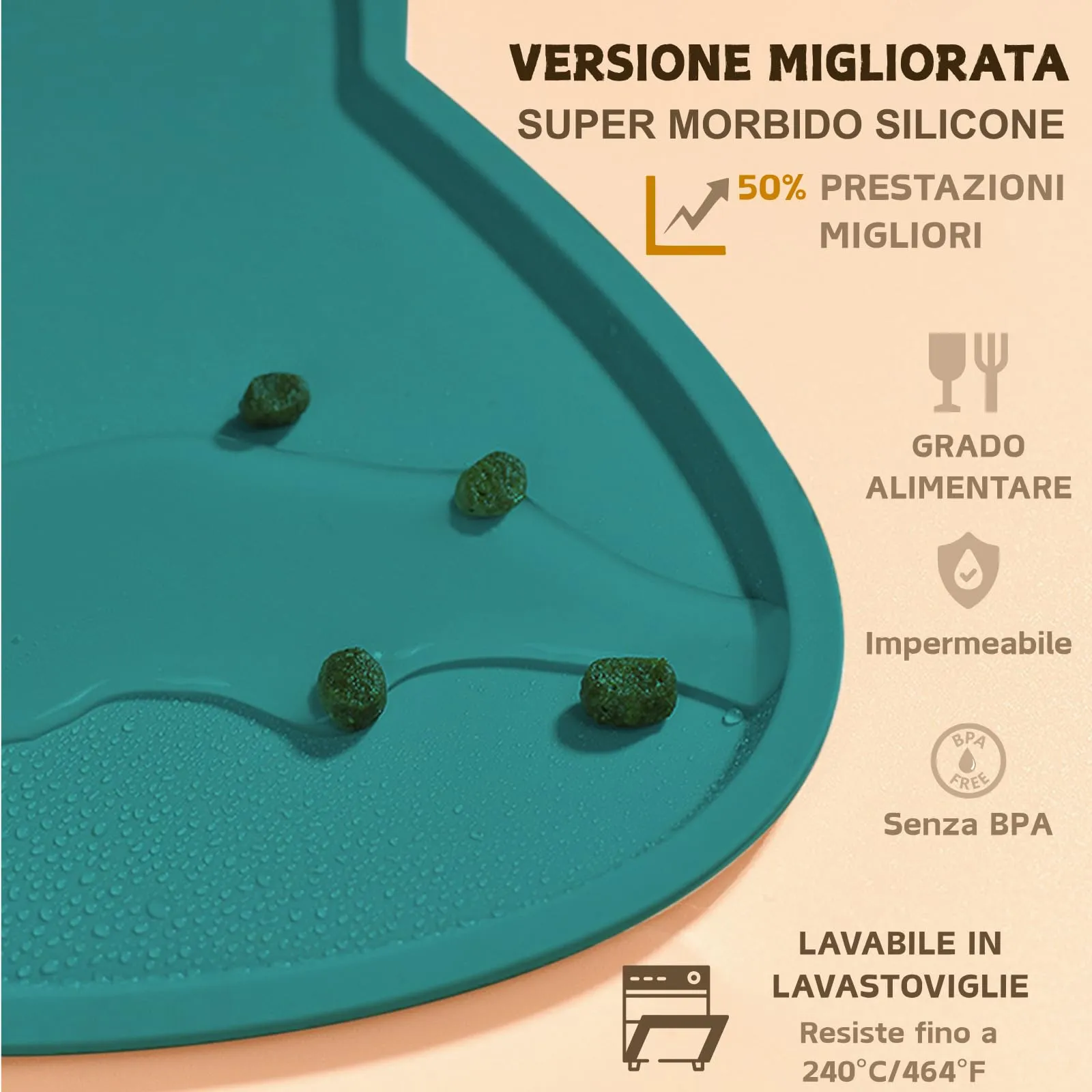 Septillar Tappetino Sottociotola per Cani e Gatti in Silicone Antiscivolo e Impermeabile, Verde Marrs, 60x35 cm - immagine 3