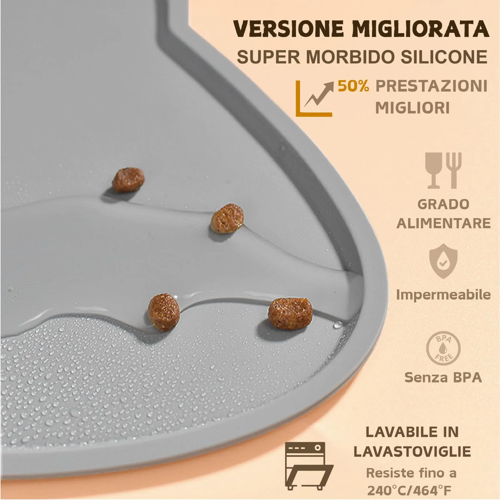 Septillar Tappetino Sottociotola in Silicone per Cani e Gatti, Antiscivolo e Impermeabile, Grigio Scuro, 60x35 cm - immagine 3