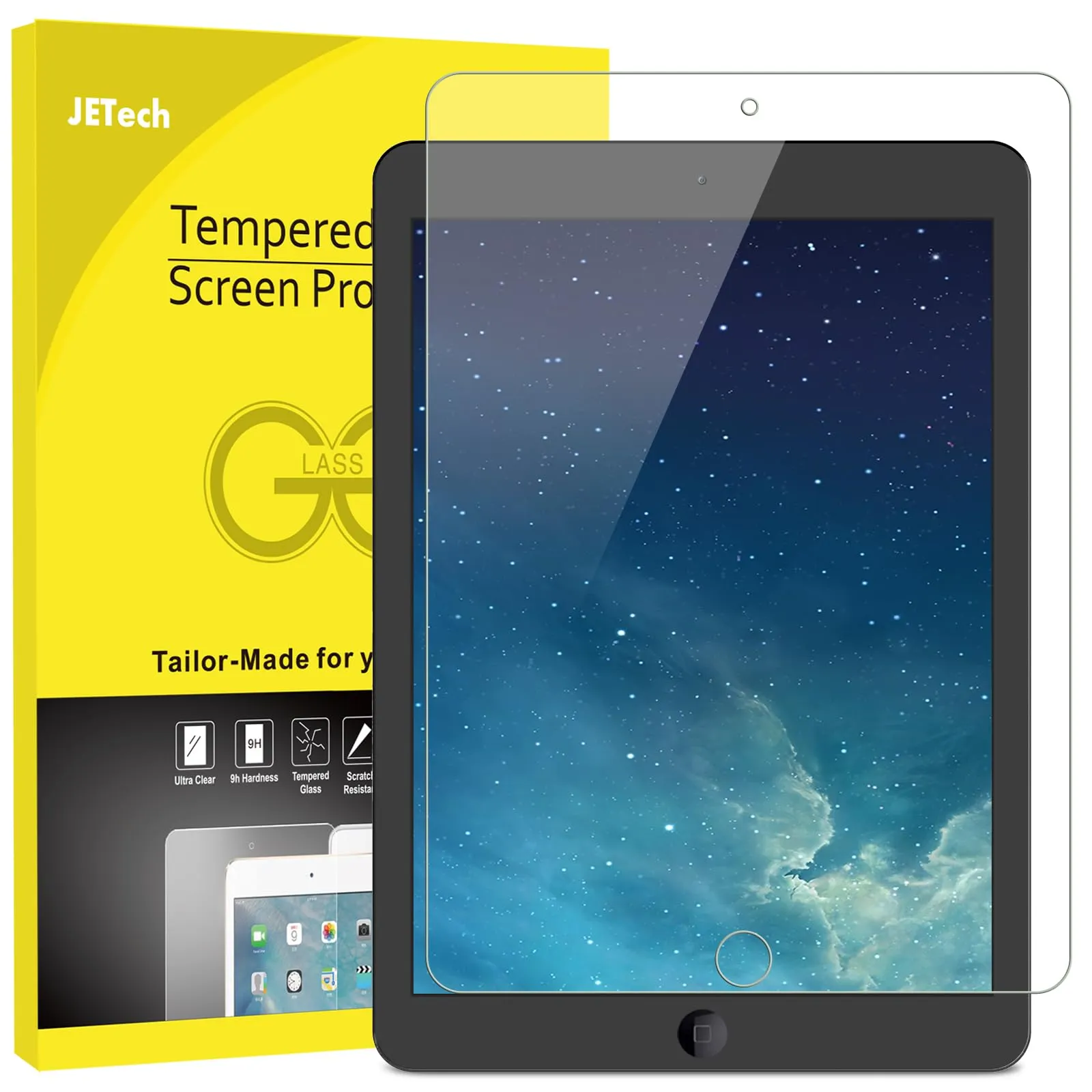JETech Pellicola Protettiva in Vetro Temperato per iPad 6/5, Air 1/2, Pro 9,7 (1 Pezzo) - immagine 1
