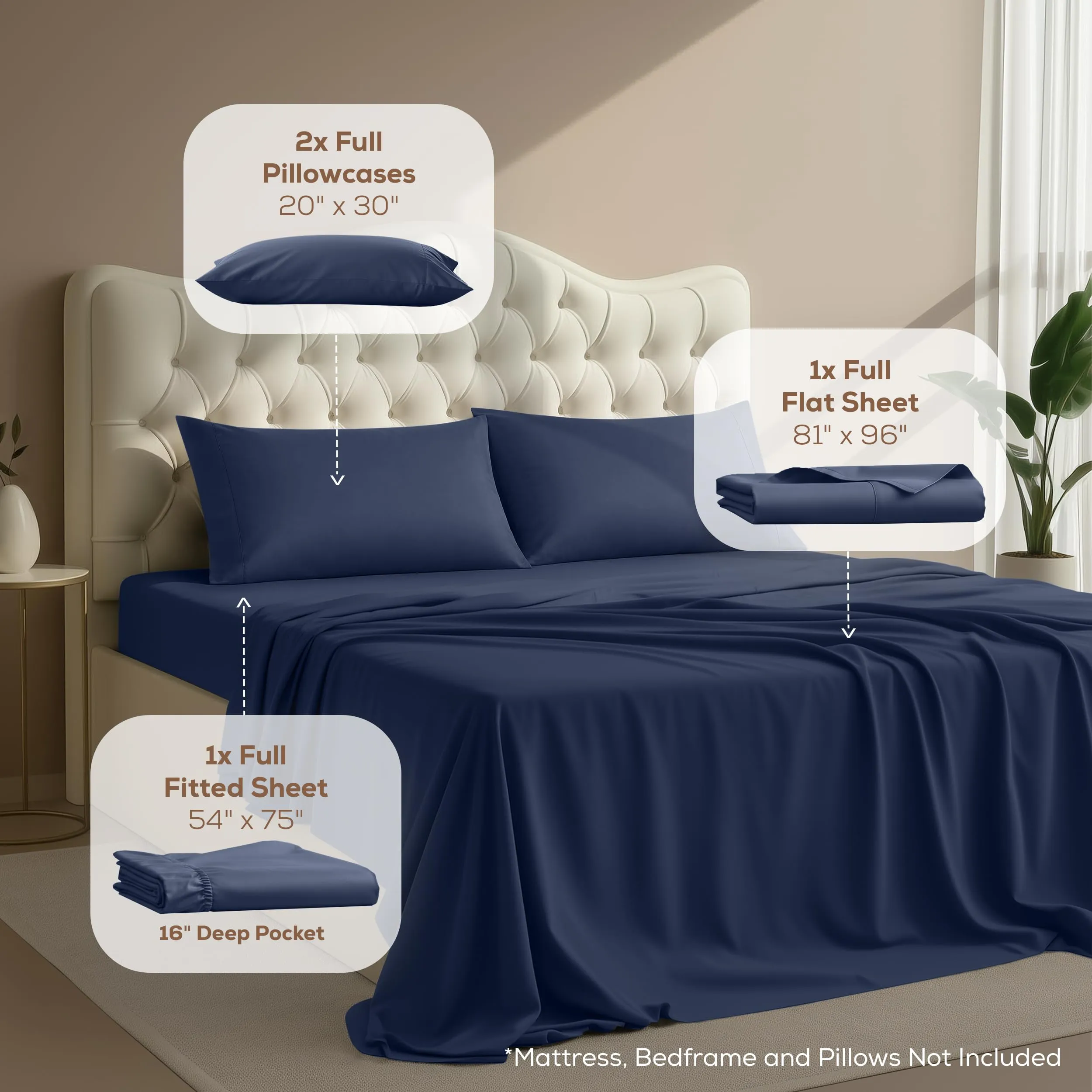 Utopia Bedding Set di lenzuola in microfibra, 4 pezzi, Blu Navy, Matrimoniale - immagine 2