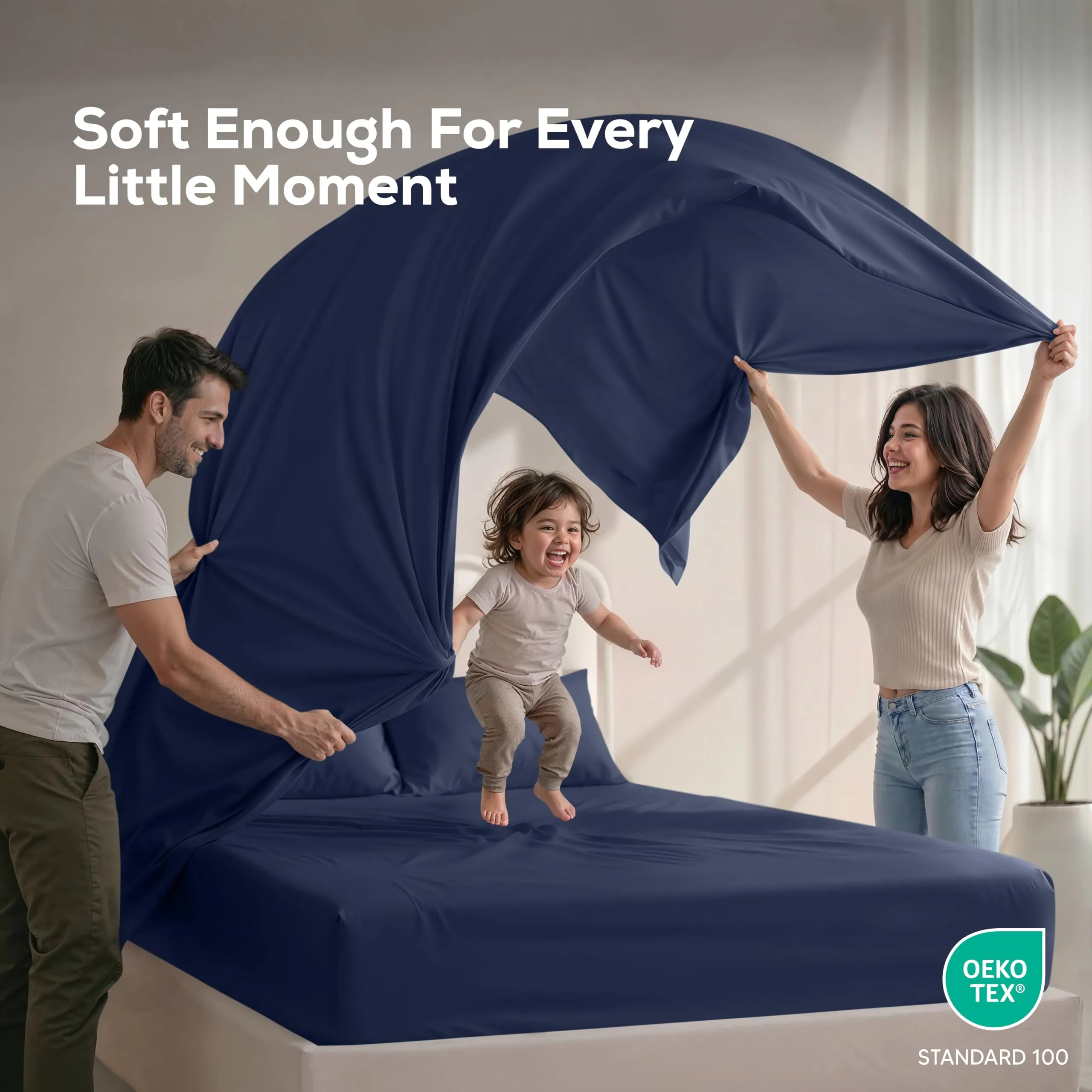 Utopia Bedding Set di lenzuola in microfibra, 4 pezzi, Blu Navy, Matrimoniale - immagine 5