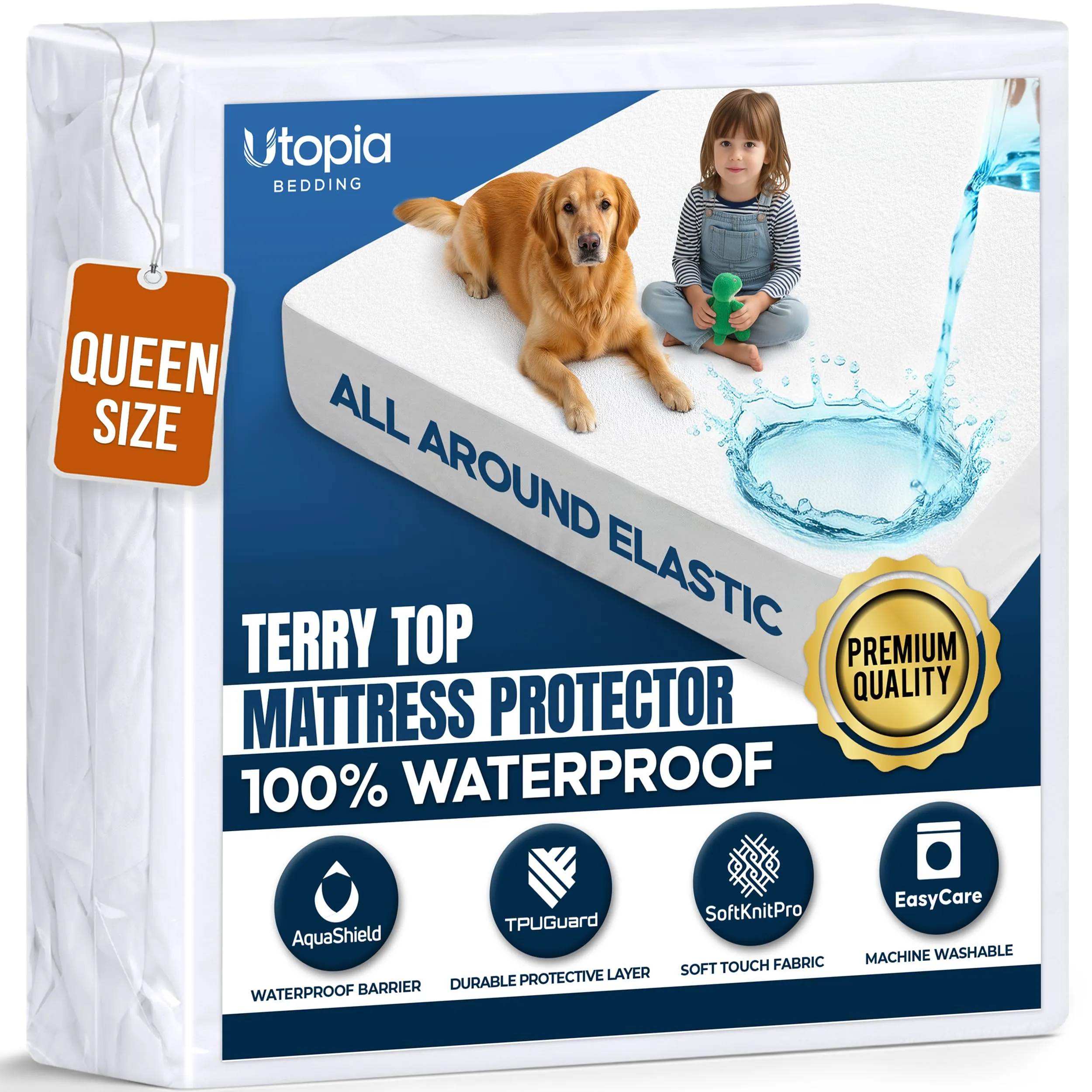 Utopia Bedding Coprimaterasso Impermeabile Queen Size, 200 g/m², Bianco - immagine 1