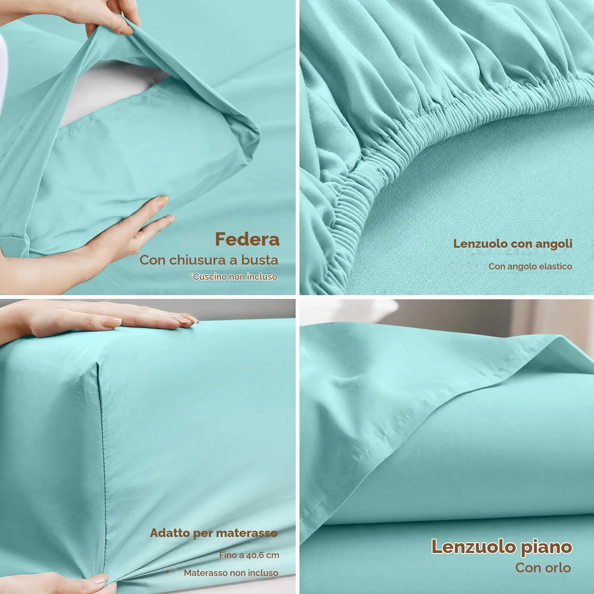 Utopia Bedding Set di lenzuola in microfibra spazzolata, King Size, Blu Spa - immagine 3