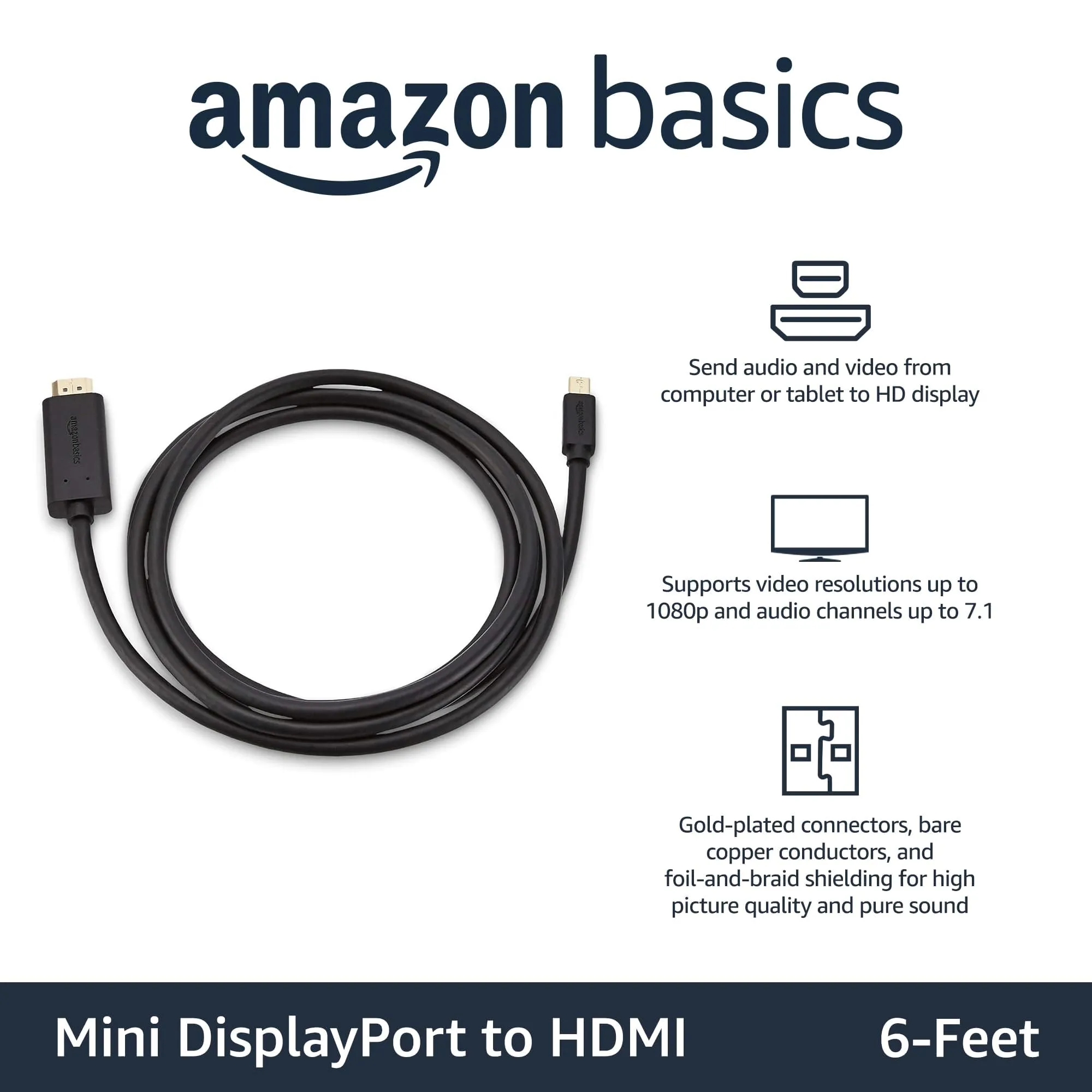 Amazon Basics Cavo Mini DisplayPort a HDMI, 1.83 m, Nero - immagine 4