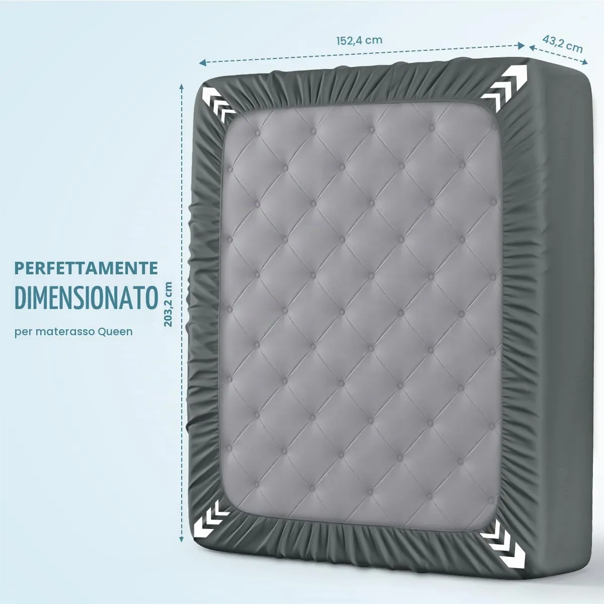 Utopia Bedding Coprimaterasso Impermeabile in Spugna, Queen Size, Grigio - immagine 4