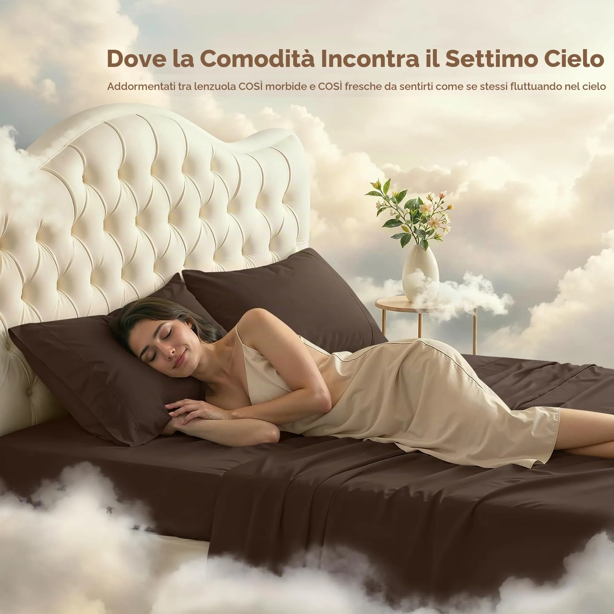 Utopia Bedding Set di Lenzuola Queen Size, 4 Pezzi, Microfibra Spazzolata, Marrone - immagine 4
