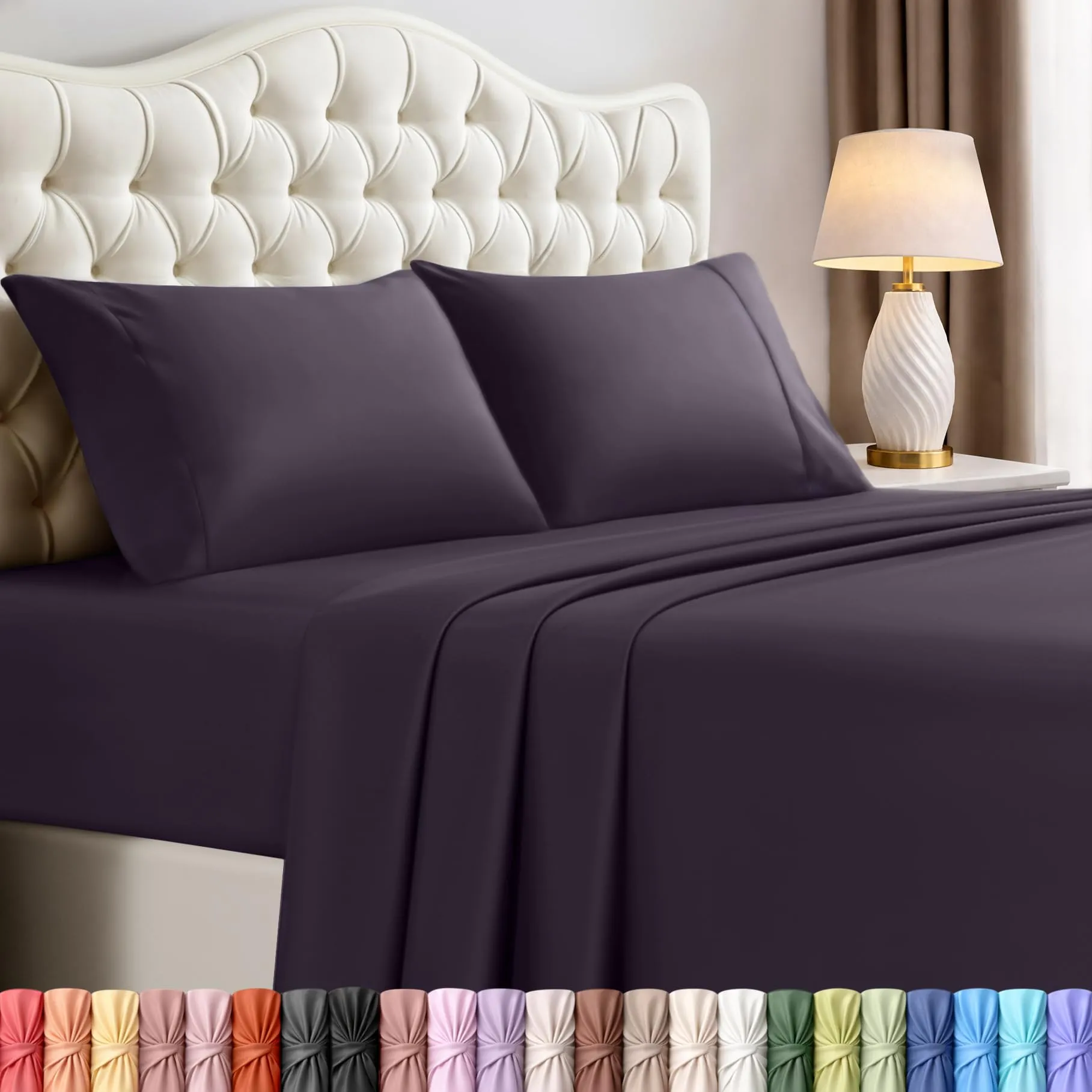 Utopia Bedding Set di lenzuola in microfibra spazzolata, 4 pezzi, Full, Viola - immagine 1
