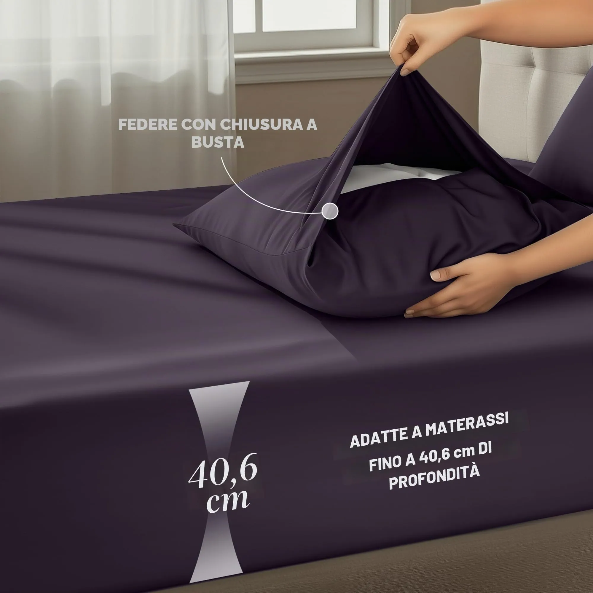 Utopia Bedding Set di lenzuola in microfibra spazzolata, 4 pezzi, Full, Viola - immagine 4