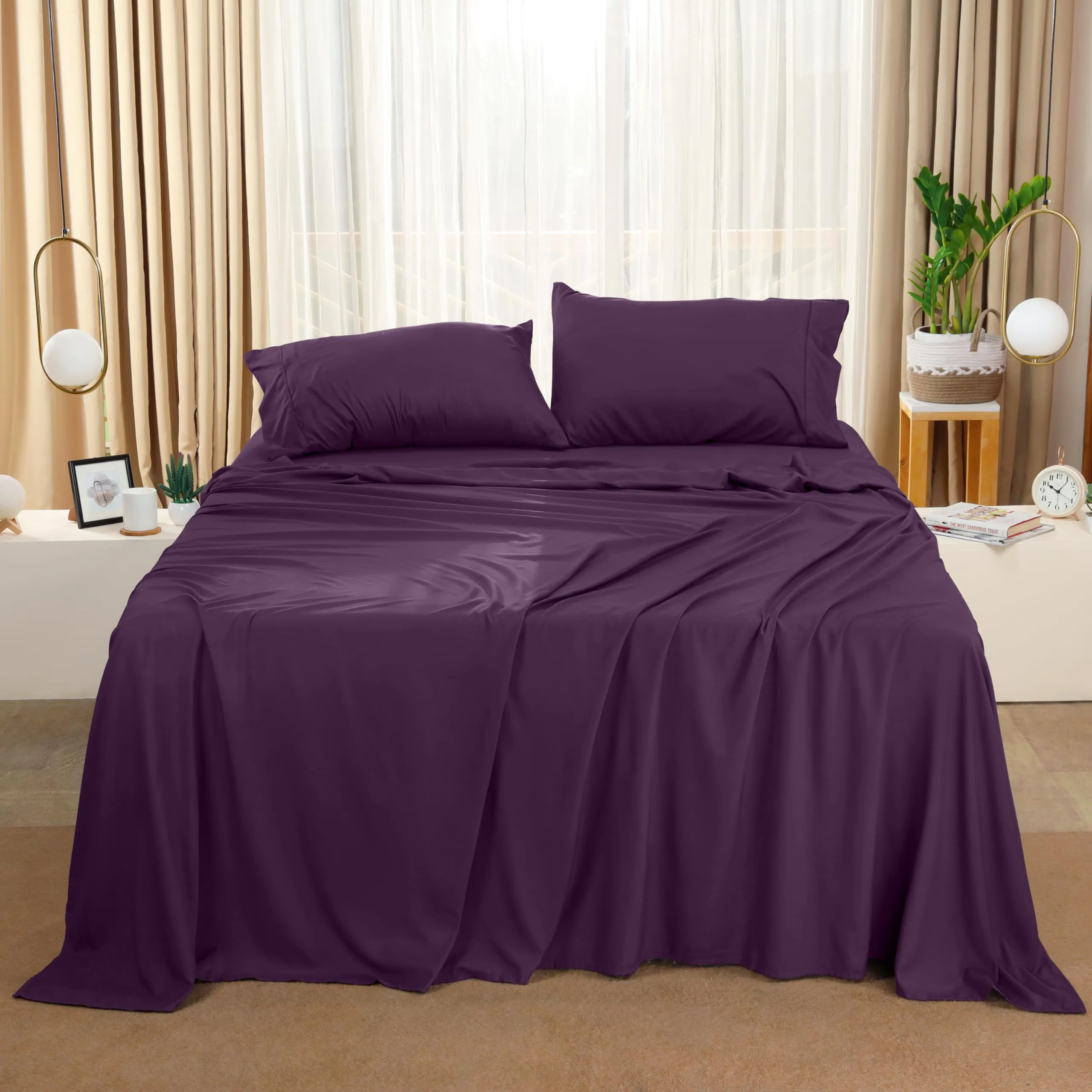 Utopia Bedding Set di lenzuola in microfibra spazzolata, 4 pezzi, Full, Viola - immagine 7