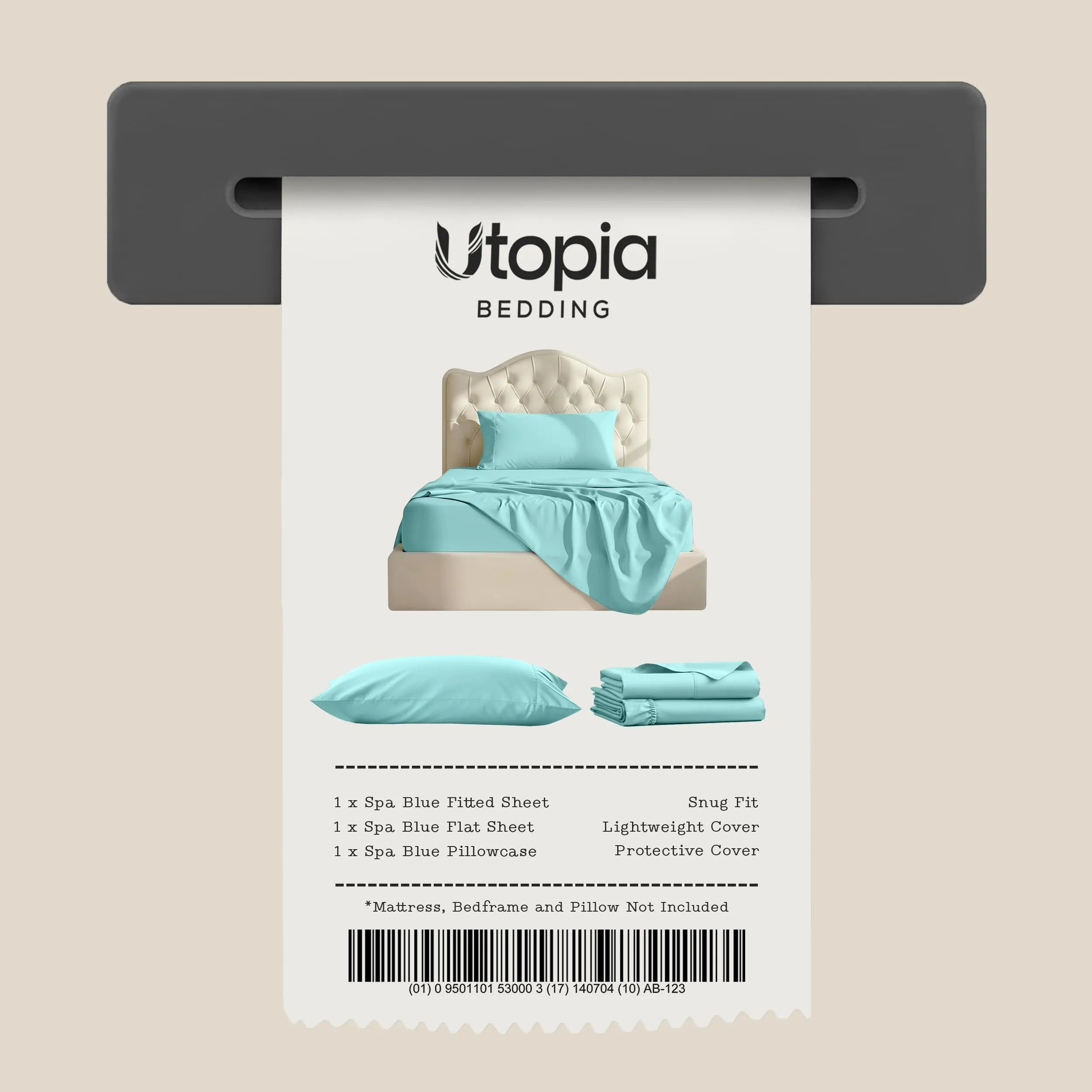 Utopia Bedding Set di lenzuola in microfibra spazzolata, Misura Singola, Blu Spa - immagine 7