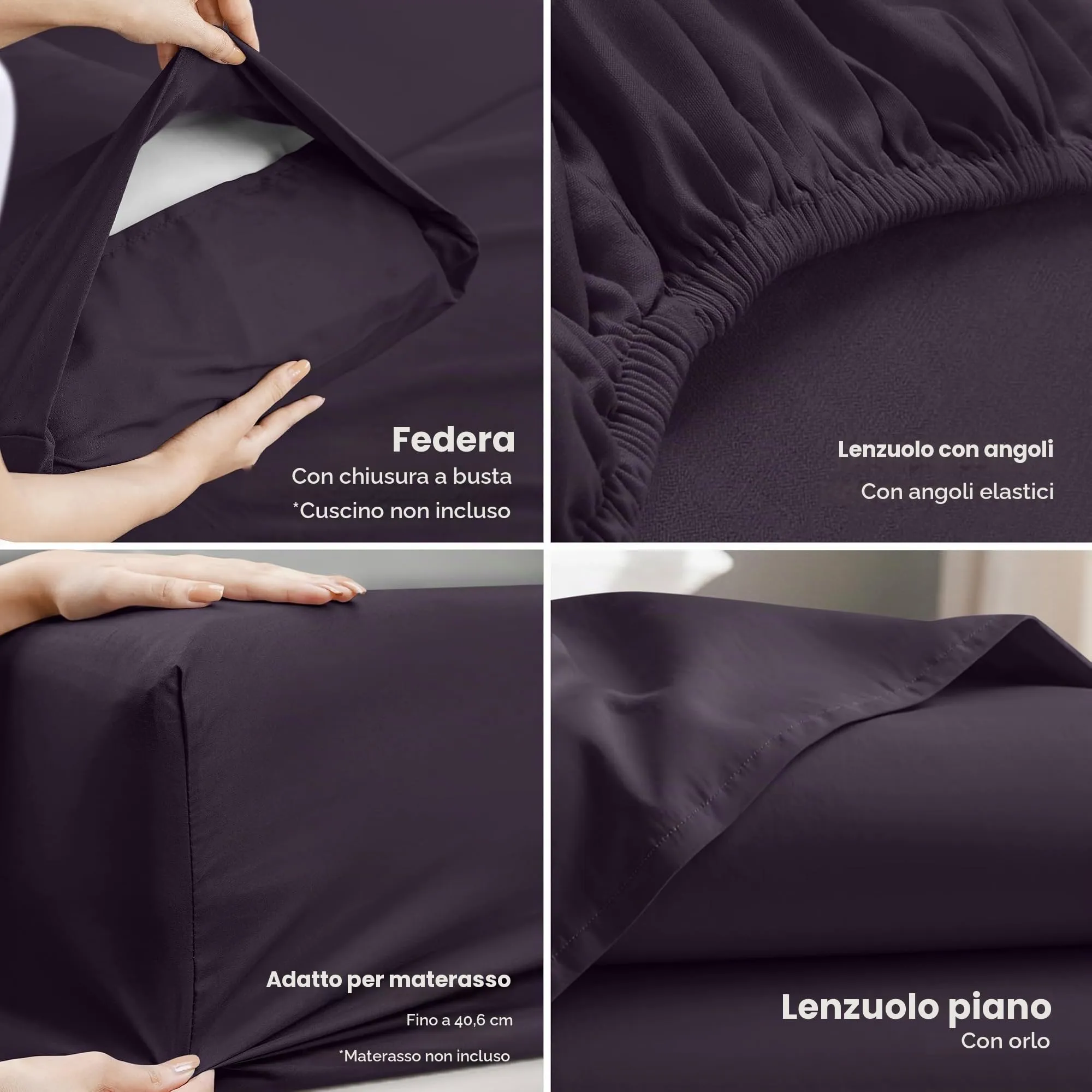 Utopia Bedding Set di lenzuola in microfibra spazzolata, 4 pezzi, Queen, Viola - immagine 3