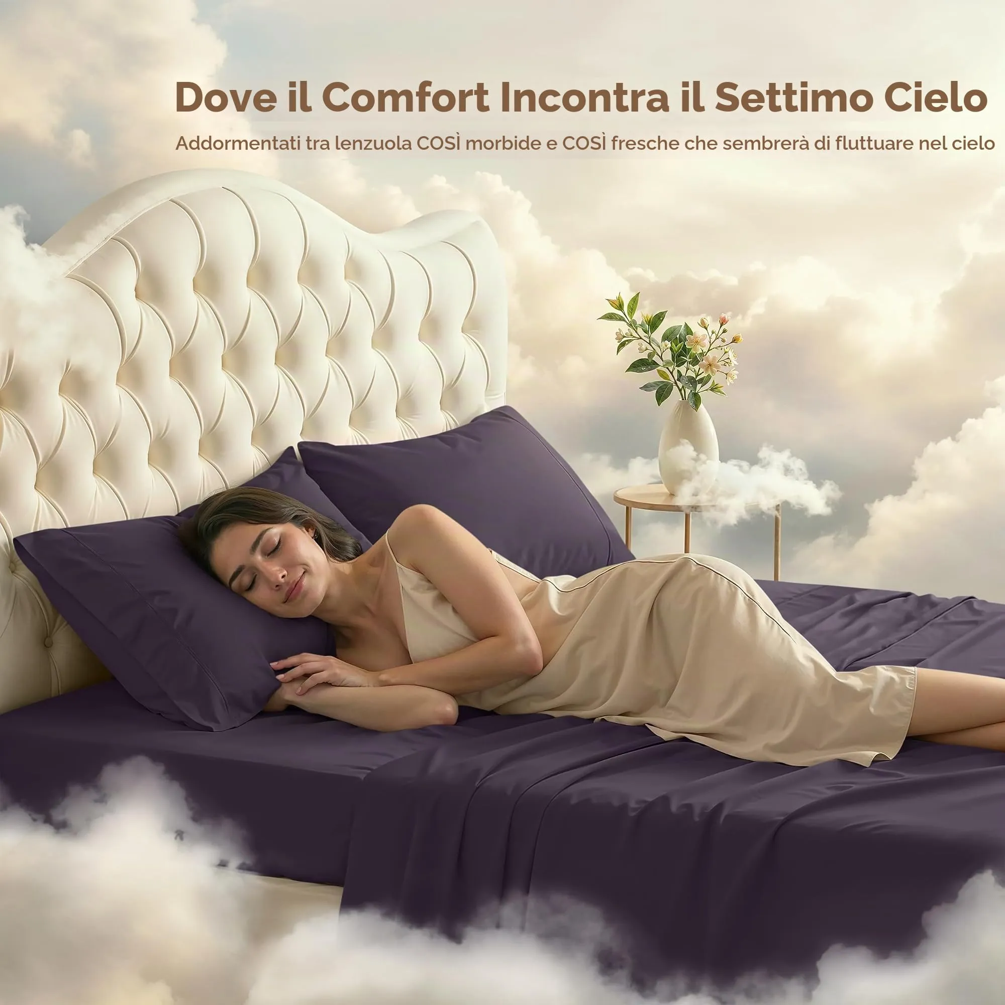 Utopia Bedding Set di lenzuola in microfibra spazzolata, 4 pezzi, Queen, Viola - immagine 4