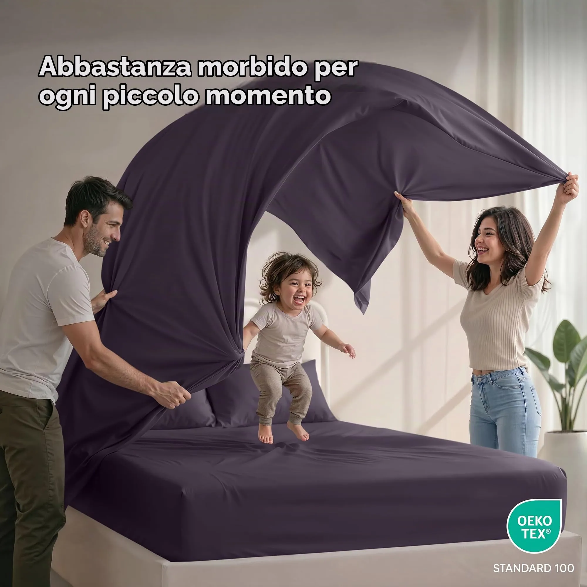 Utopia Bedding Set di lenzuola in microfibra spazzolata, 4 pezzi, Queen, Viola - immagine 5
