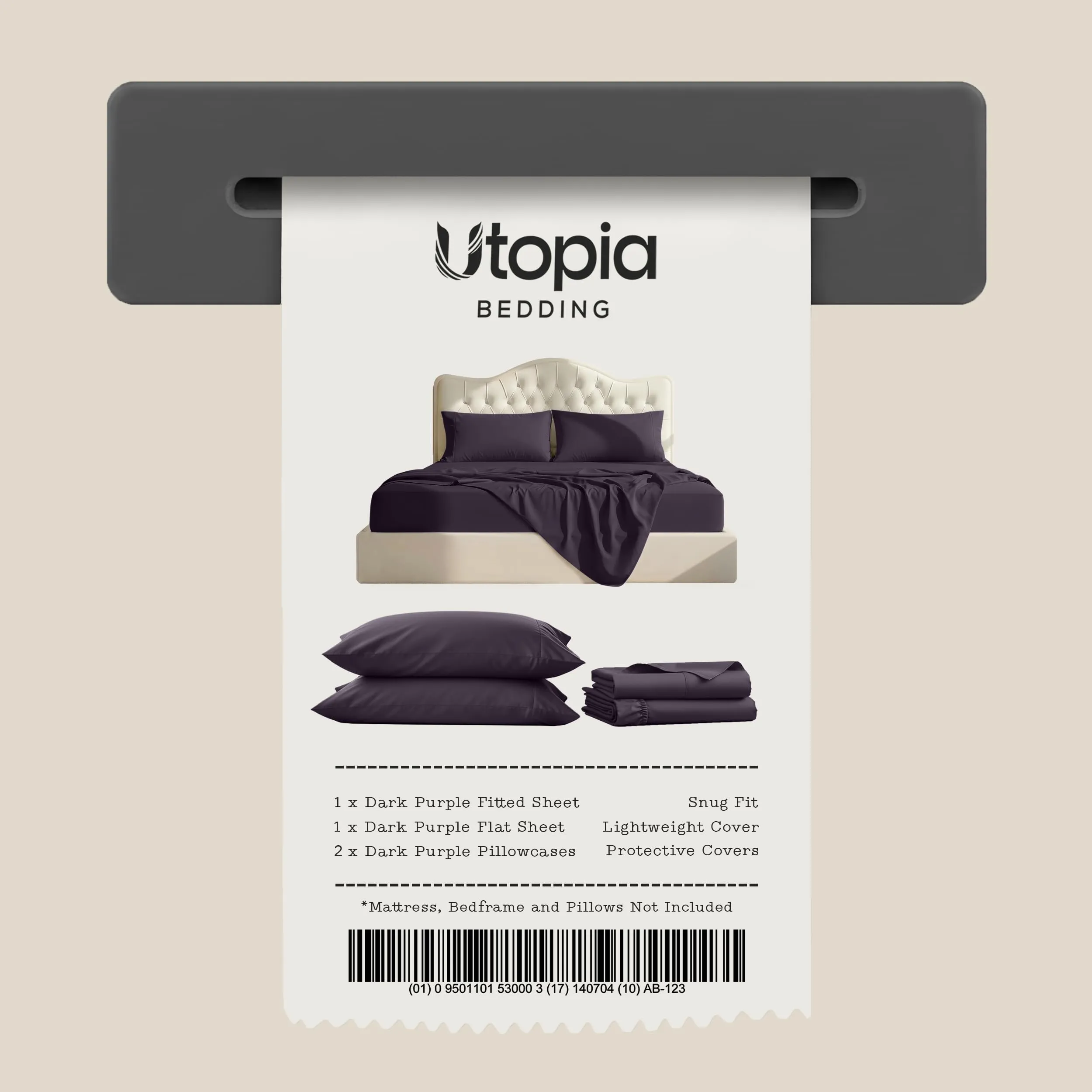 Utopia Bedding Set di lenzuola in microfibra spazzolata, 4 pezzi, Queen, Viola - immagine 7