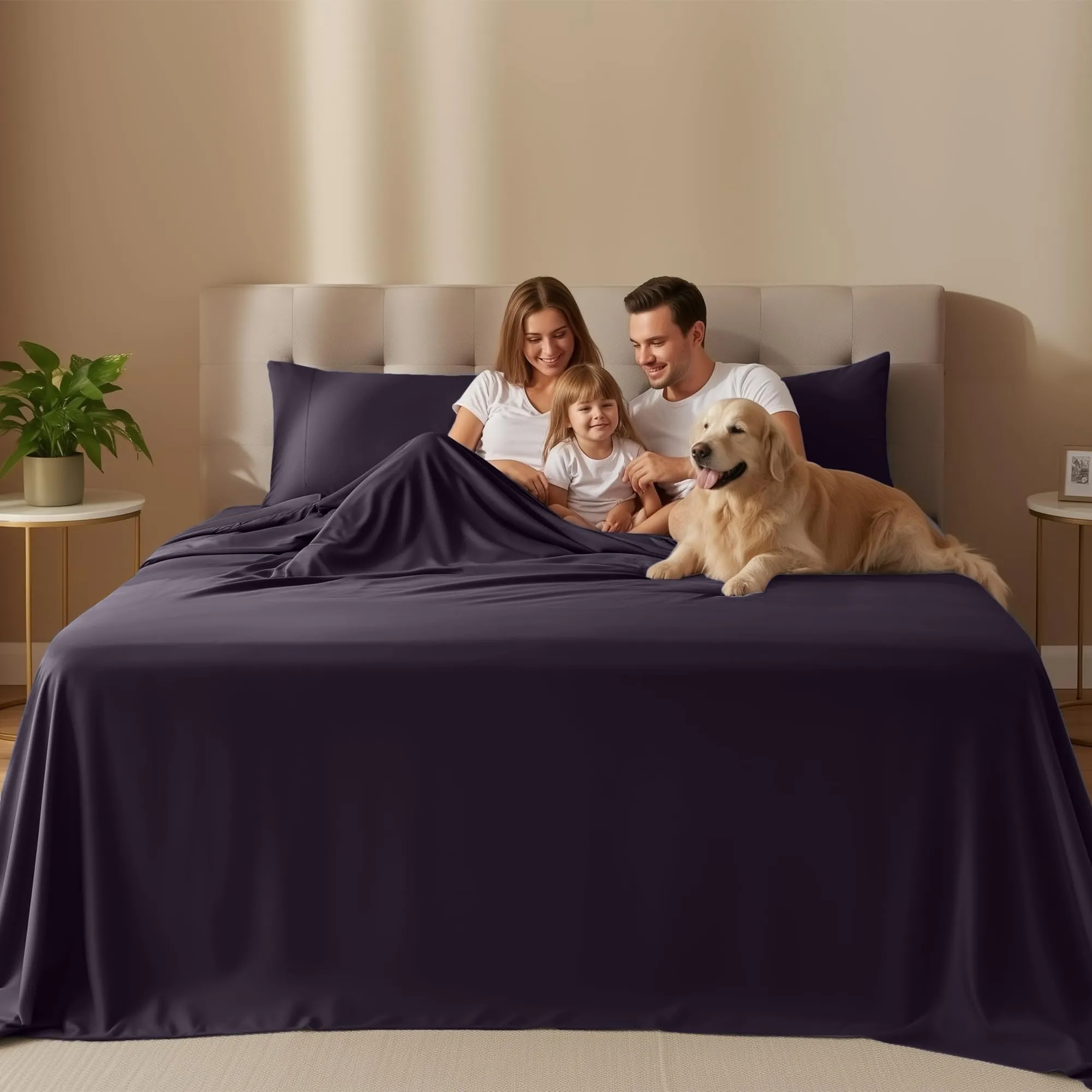 Utopia Bedding Set di lenzuola in microfibra spazzolata, 4 pezzi, Queen, Viola - immagine 8