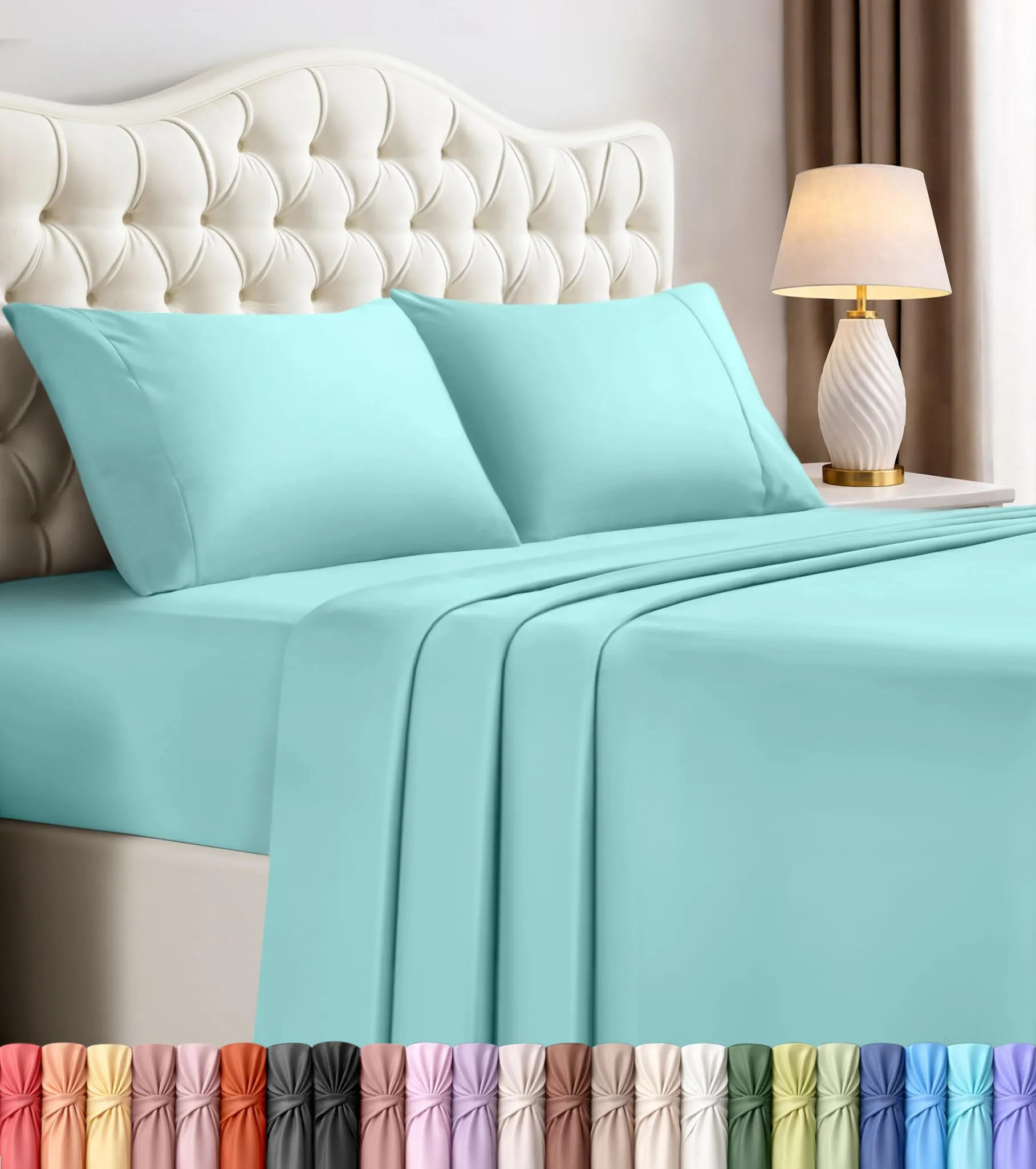 Utopia Bedding Set di lenzuola in microfibra spazzolata, Queen Size, Blu Spa - immagine 1