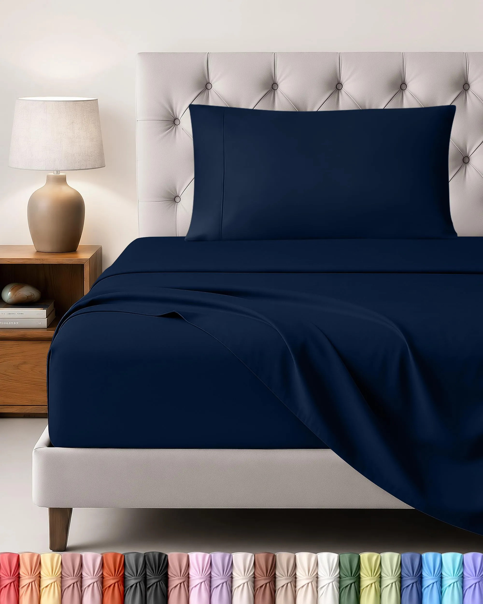 Utopia Bedding Set Lenzuola Letto 3 Pezzi, 90x190cm, Blu Navy - immagine 1