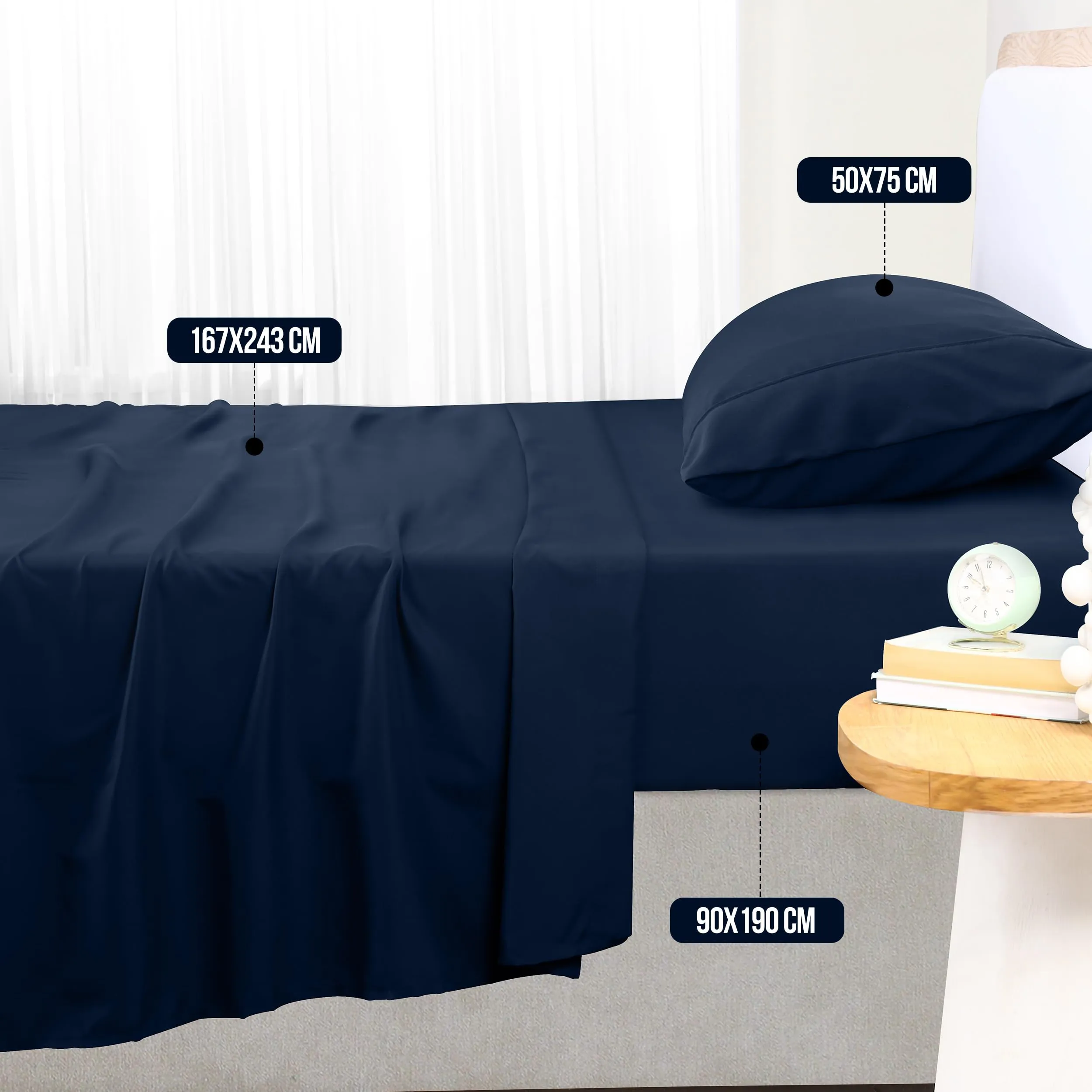 Utopia Bedding Set Lenzuola Letto 3 Pezzi, 90x190cm, Blu Navy - immagine 2