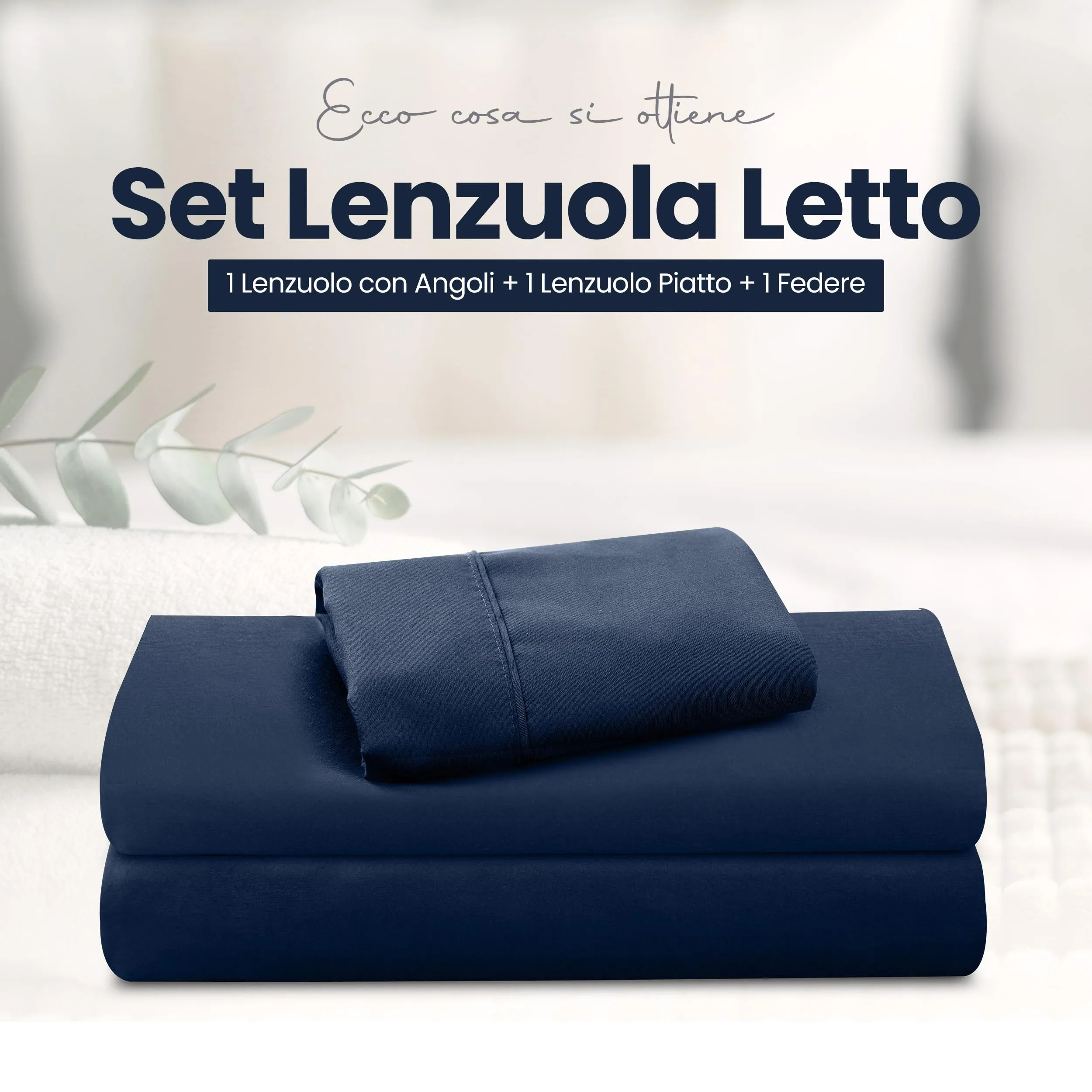 Utopia Bedding Set Lenzuola Letto 3 Pezzi, 90x190cm, Blu Navy - immagine 3