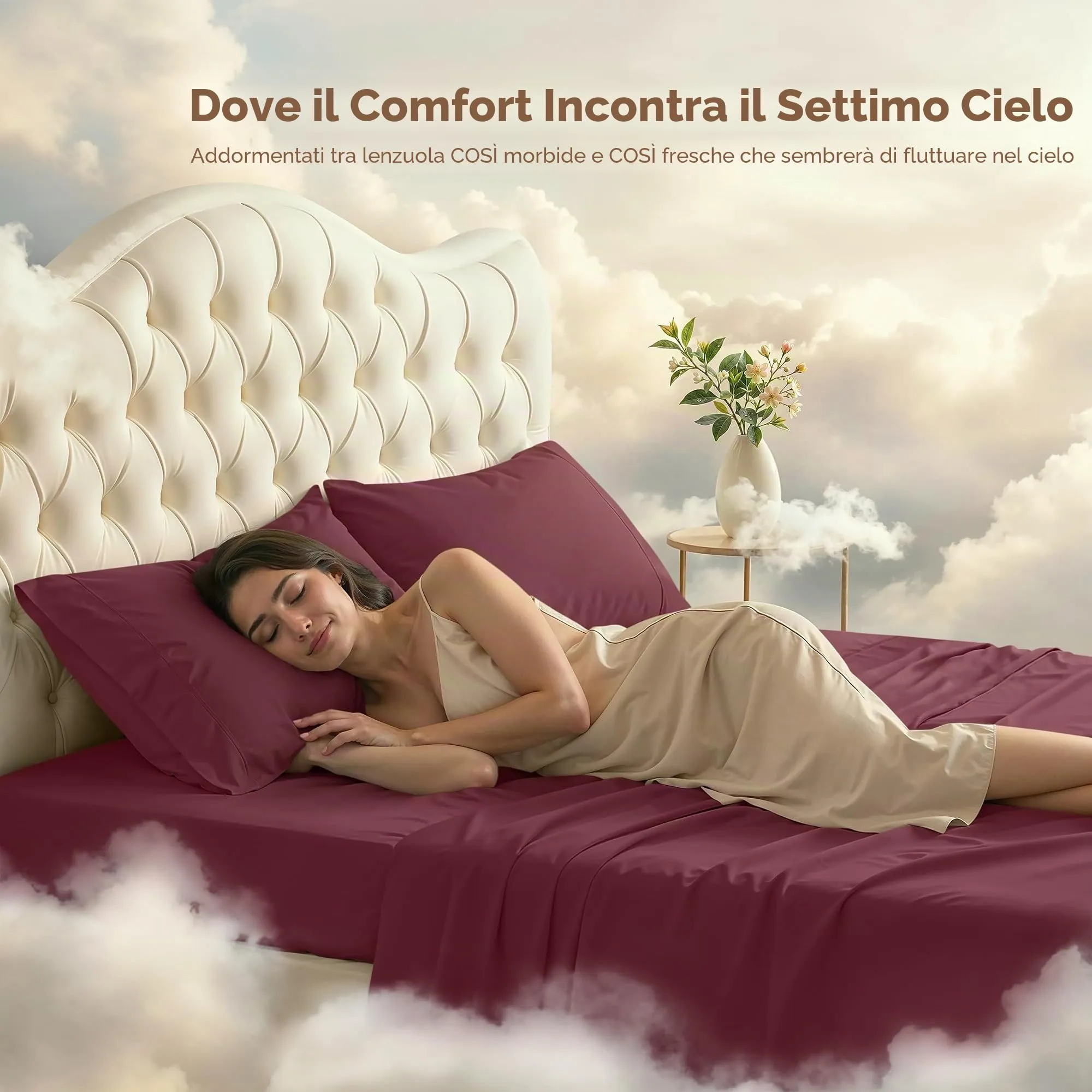 Utopia Bedding Set di lenzuola in microfibra spazzolata, 4 pezzi (King, Burgundy) - immagine 4