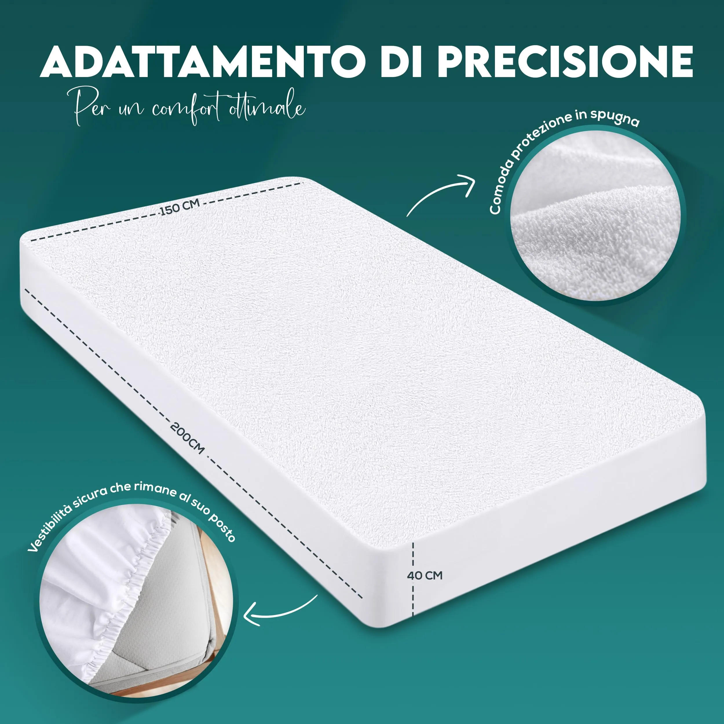 Utopia Bedding Coprimaterasso Impermeabile 150 x 200 x 40 cm, Bianco - immagine 2