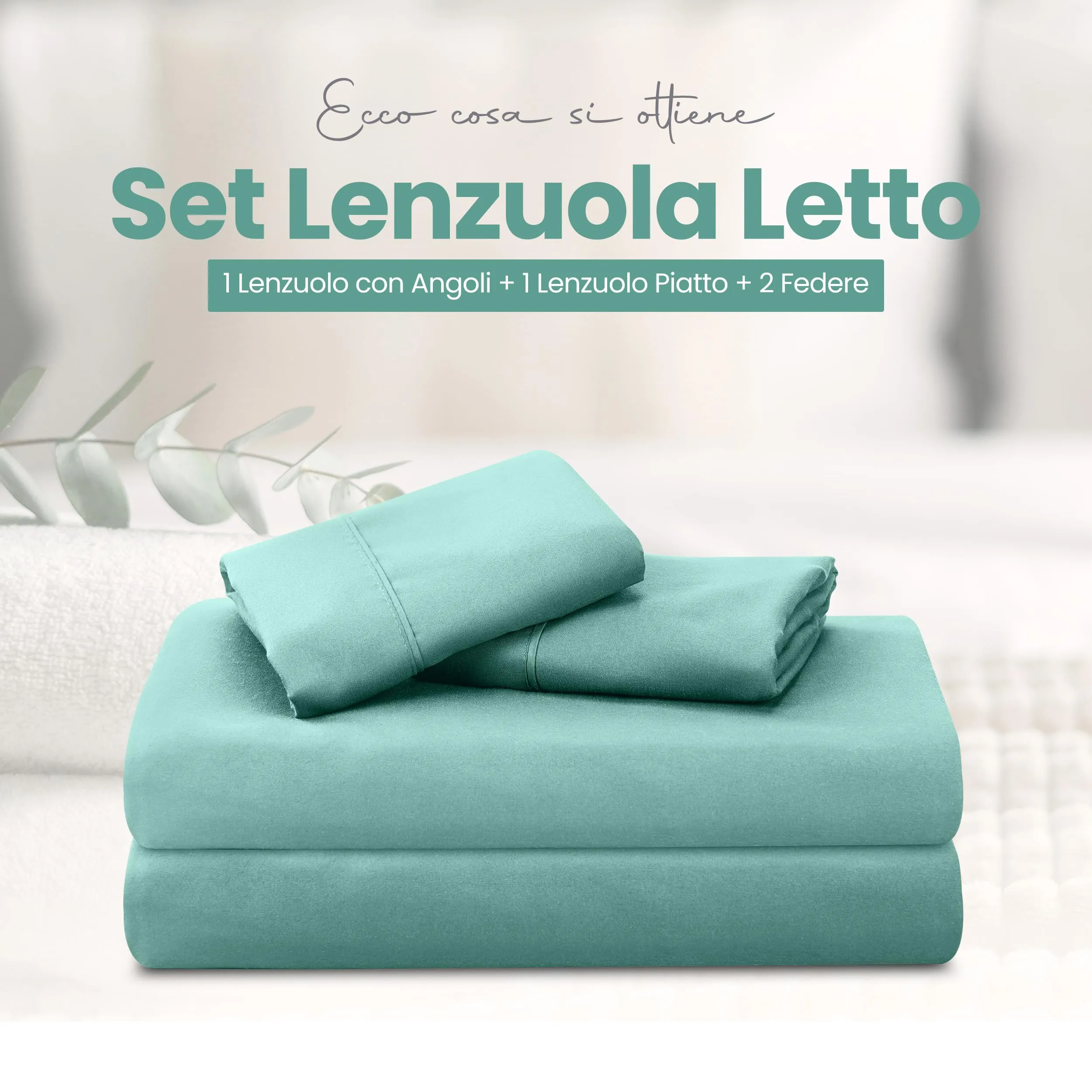 Utopia Bedding Set Lenzuola Letto 4 Pezzi, 180x200cm, Blu Spa - immagine 3