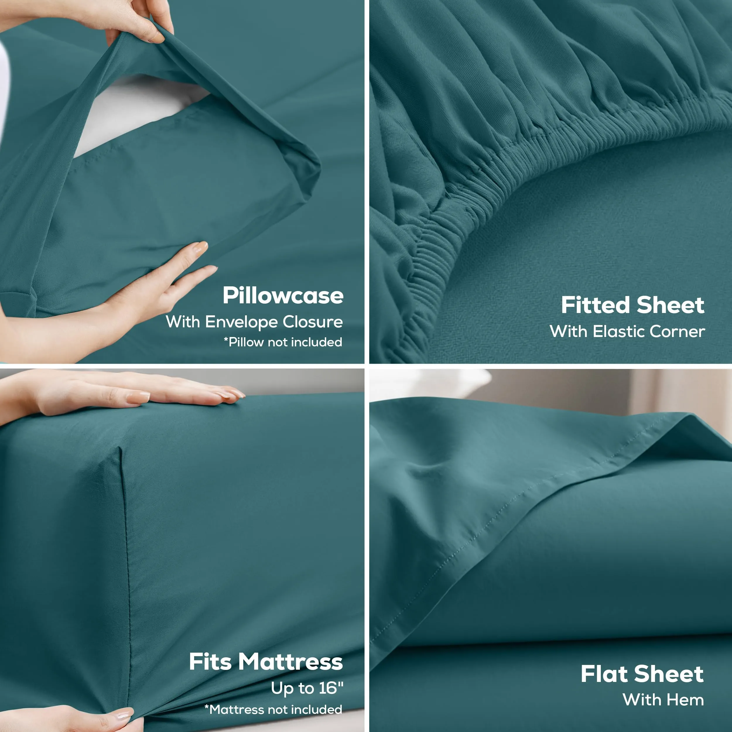 Utopia Bedding Set di lenzuola in microfibra, 4 pezzi, King Size, Blu Royal - immagine 3