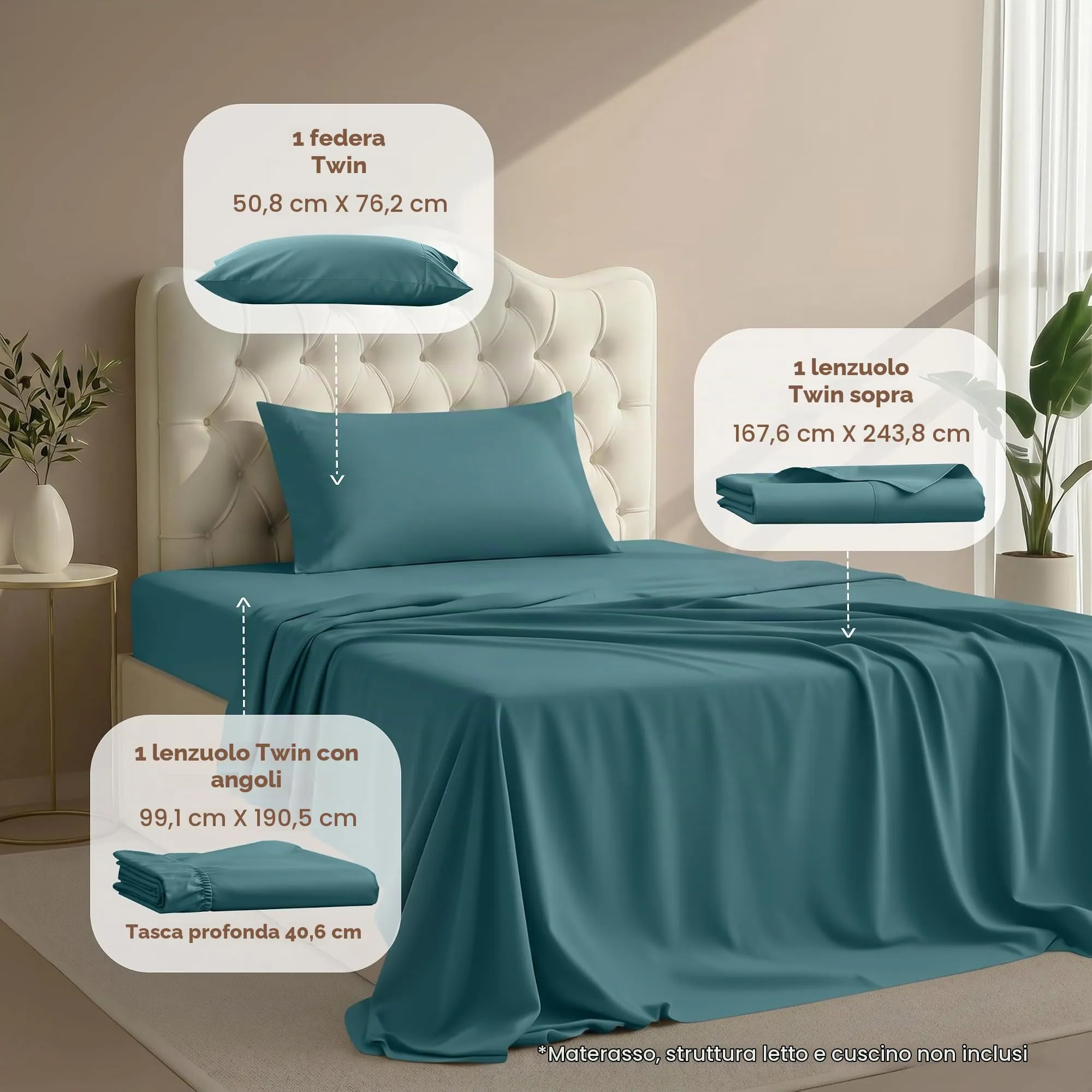 Utopia Bedding Set di lenzuola in microfibra spazzolata, 3 pezzi, Singolo, Blu Denim - immagine 2