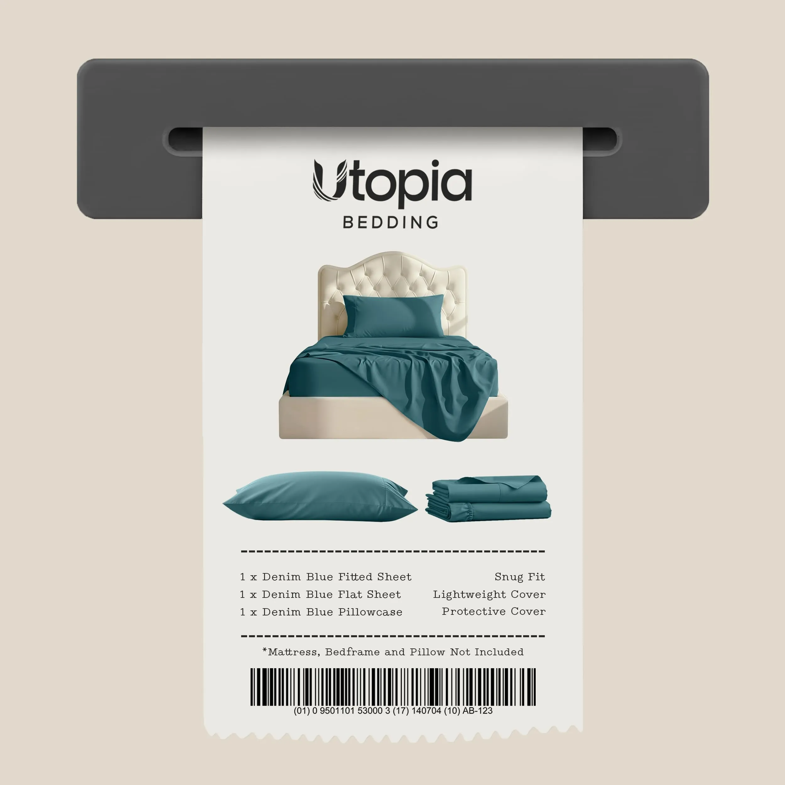 Utopia Bedding Set di lenzuola in microfibra spazzolata, 3 pezzi, Singolo, Blu Denim - immagine 7