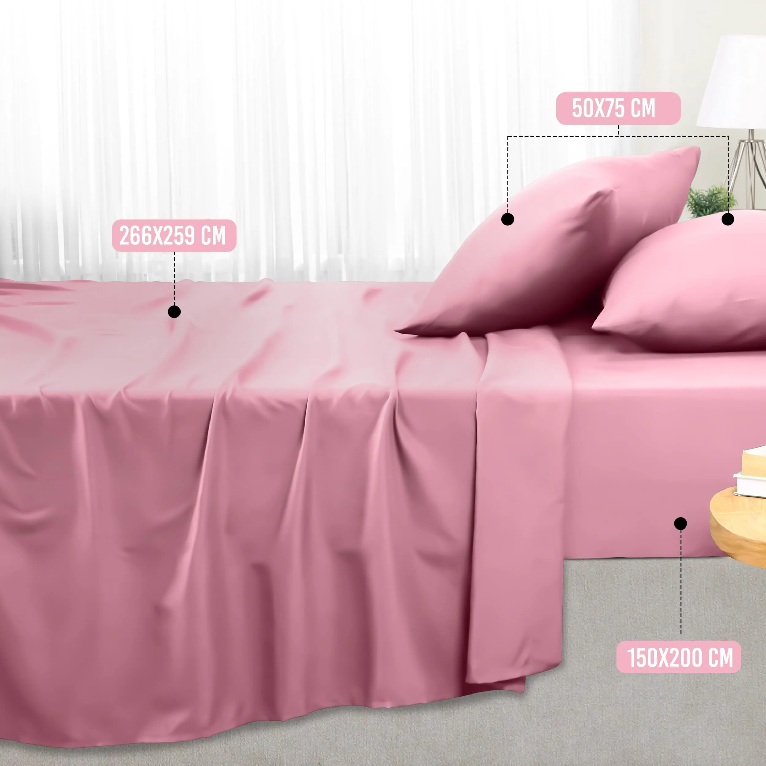 Utopia Bedding Set Lenzuola Letto 4 Pezzi, 150x200cm, Rosa - immagine 2