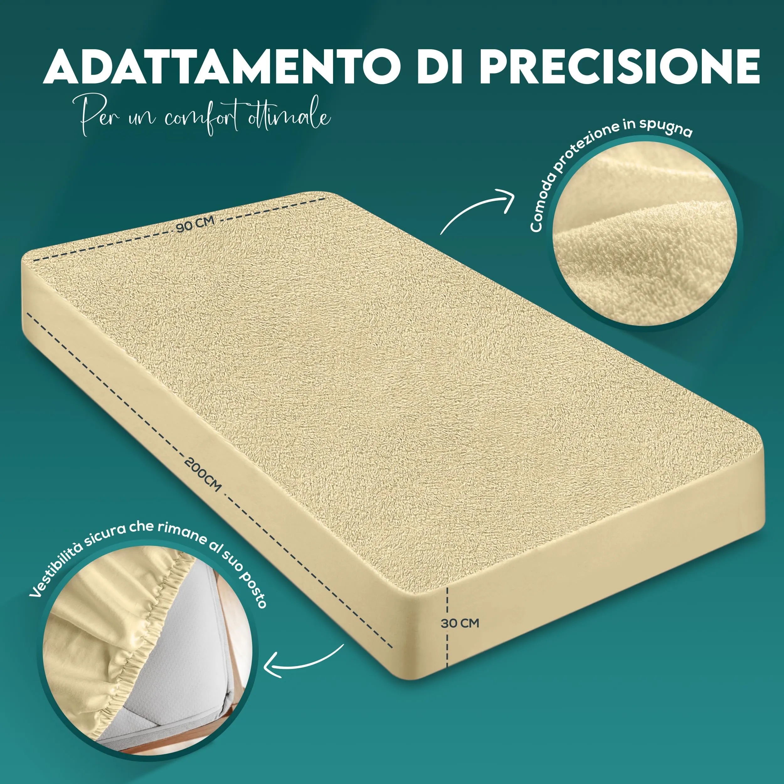 Utopia Bedding Coprimaterasso Singolo Impermeabile 90 x 200 x 30 cm, Certificato OEKO-TEX, Beige - immagine 3