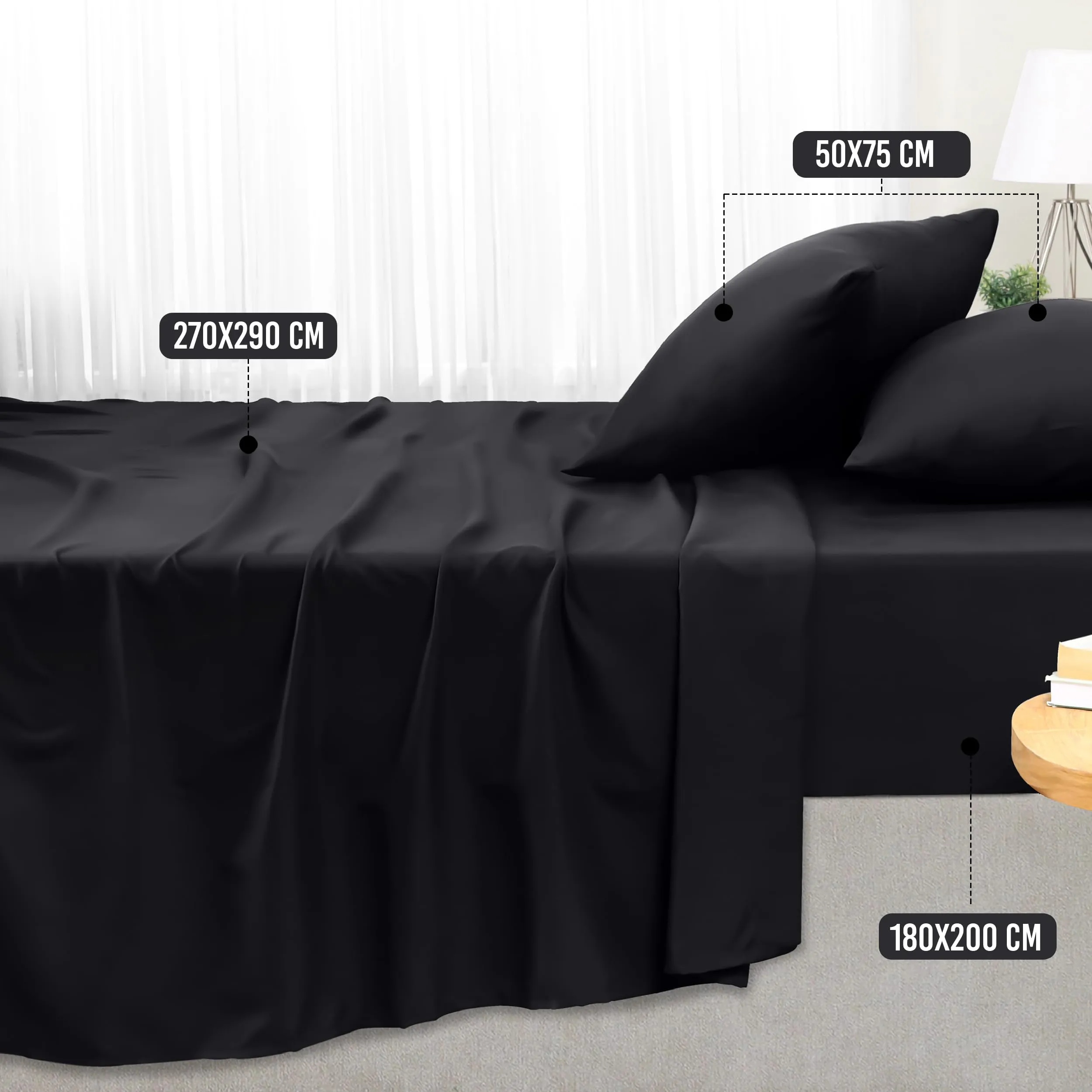 Utopia Bedding Set Lenzuola Letto 4 Pezzi, 180x200cm, Nero - immagine 2