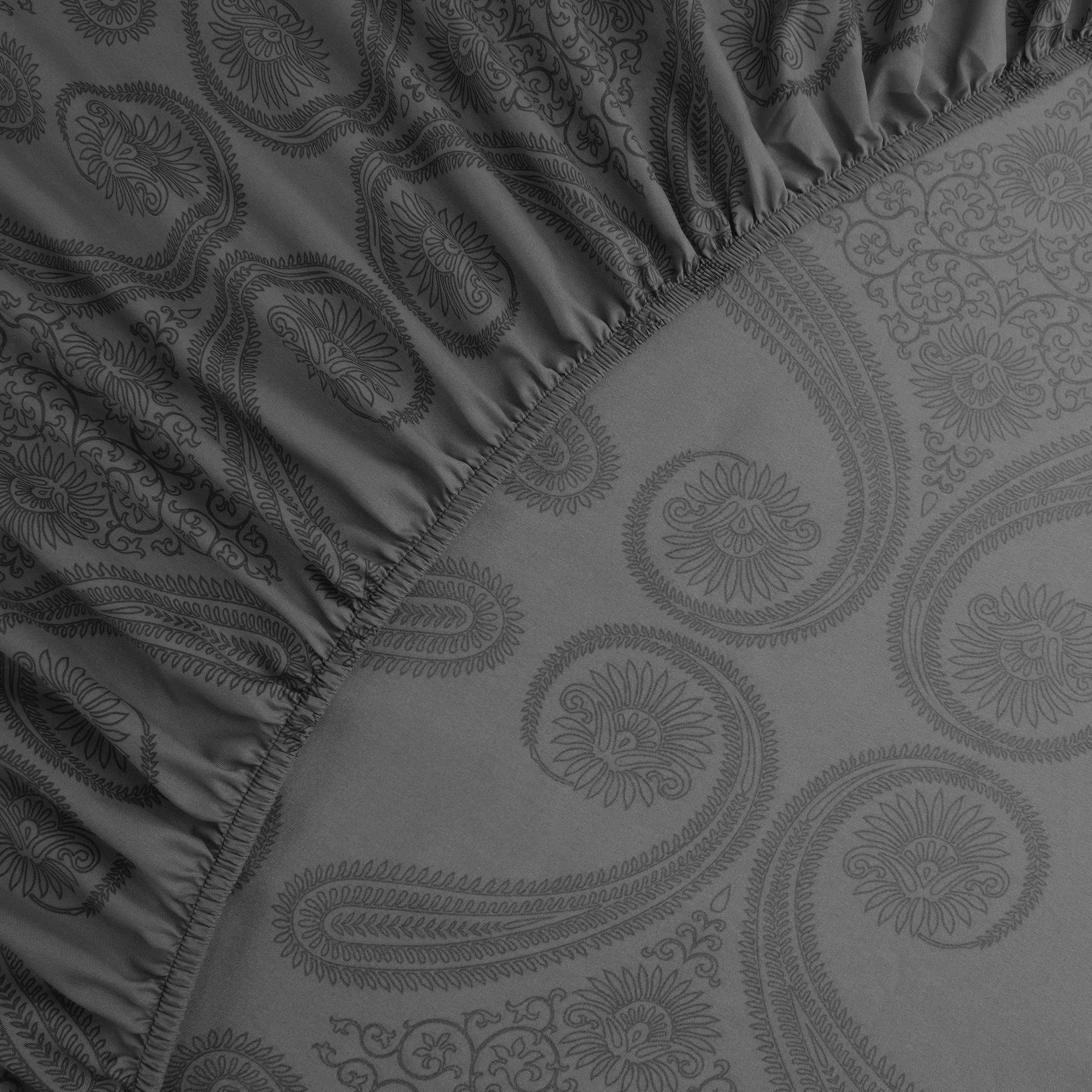Utopia Bedding Set di lenzuola in microfibra spazzolata, 4 pezzi, Queen size, motivo cachemire, grigio - immagine 5