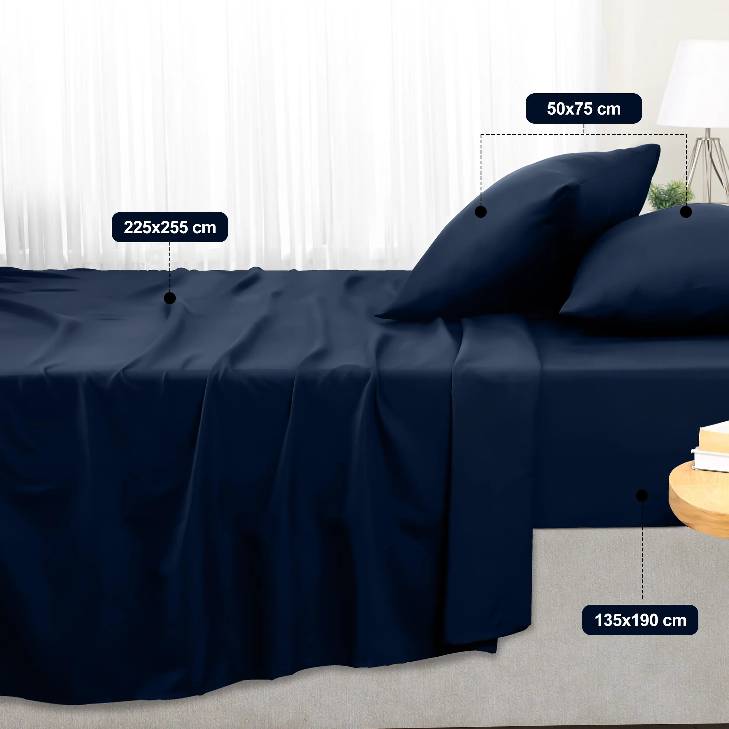 Utopia Bedding Set Lenzuola Letto 4 Pezzi, 135x190cm, Blu Navy - immagine 2