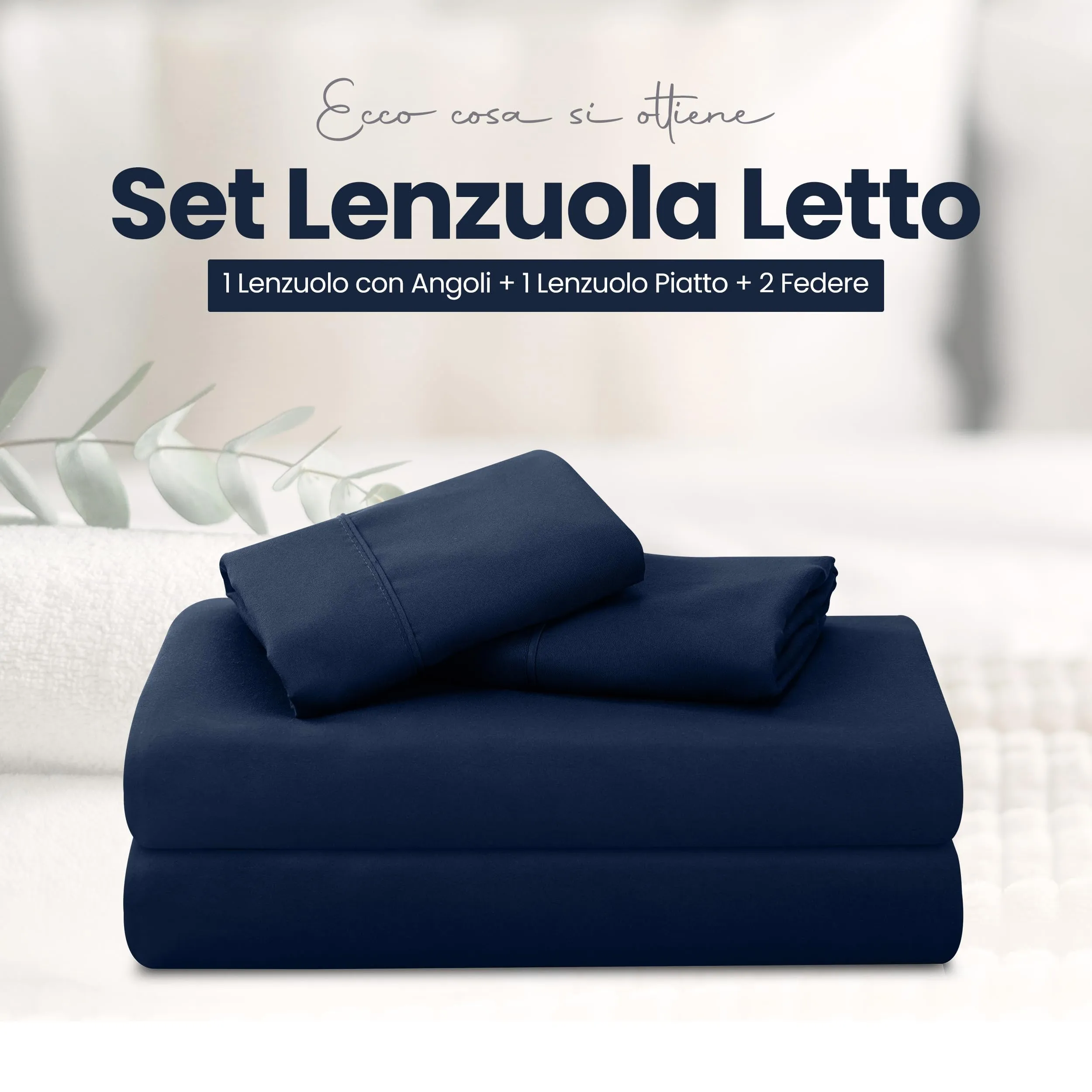 Utopia Bedding Set Lenzuola Letto 4 Pezzi, 135x190cm, Blu Navy - immagine 3