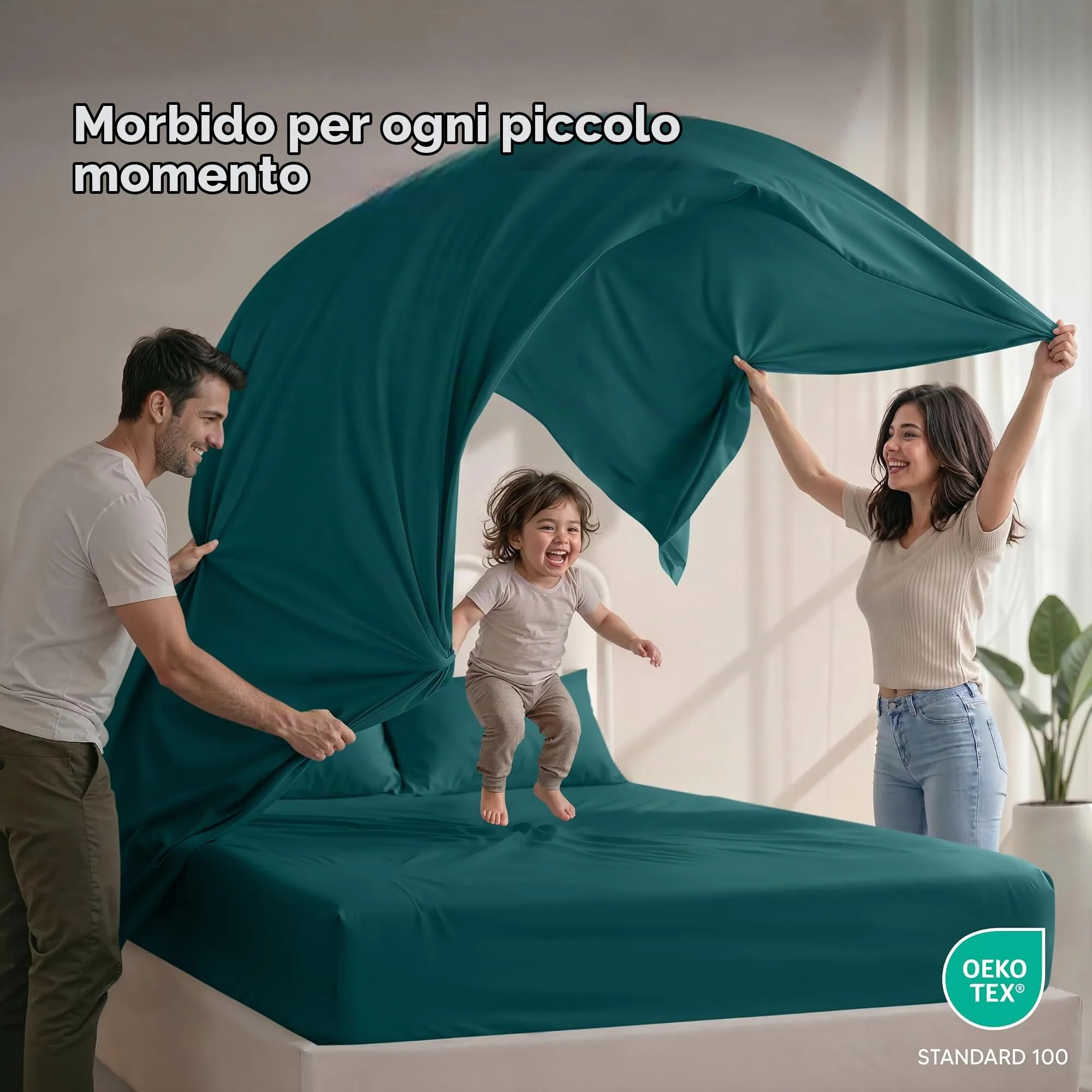 Utopia Bedding Set di lenzuola in microfibra spazzolata, Misura Queen, Verde Acqua - immagine 5