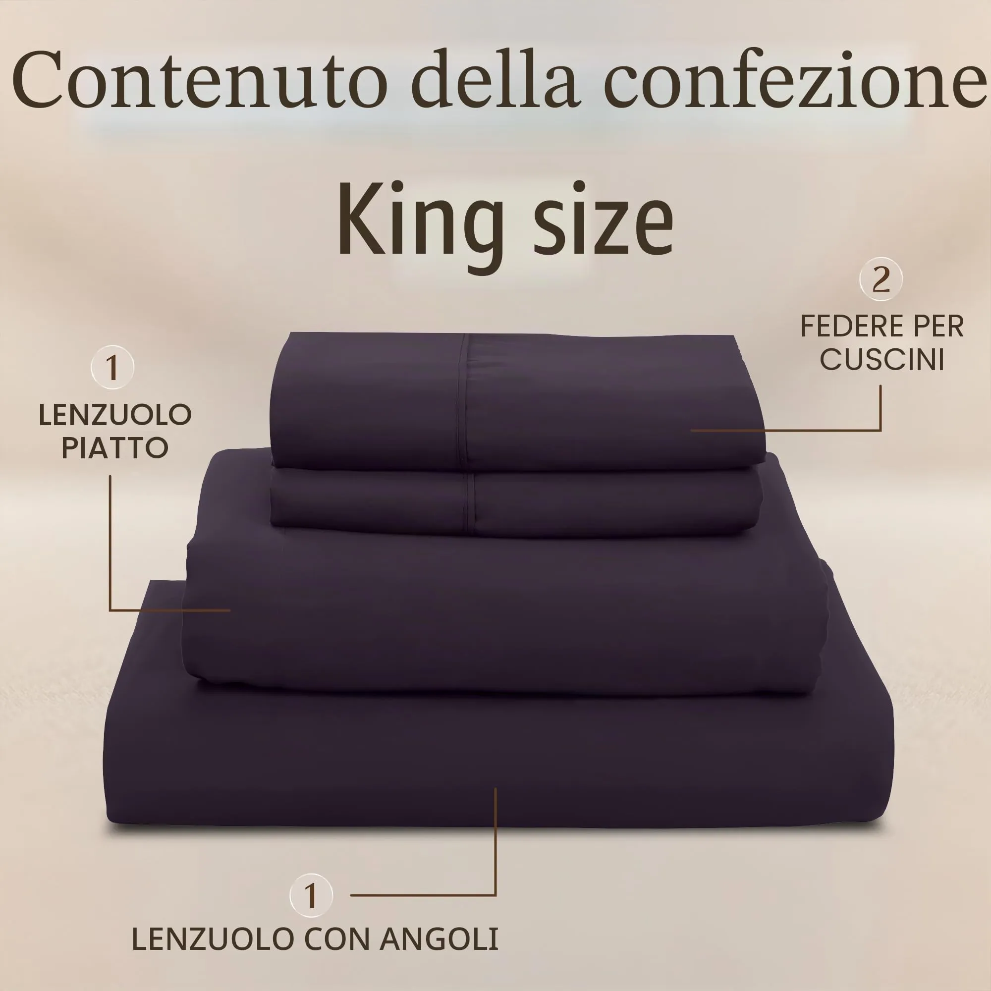 Utopia Bedding Set di lenzuola in microfibra spazzolata, 4 pezzi, King Size, Viola - immagine 3