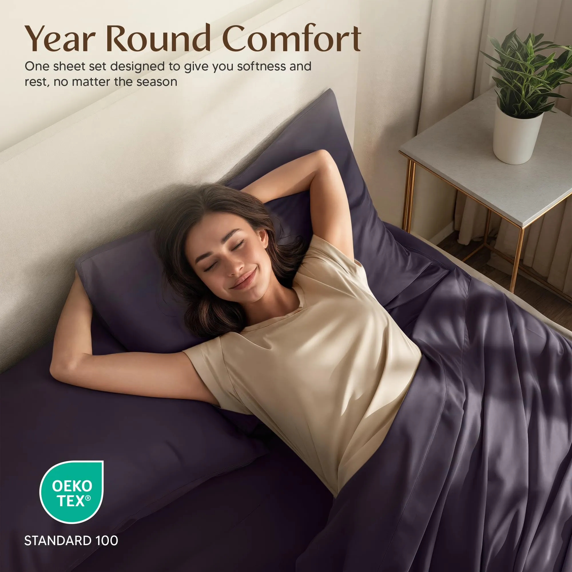 Utopia Bedding Set di lenzuola in microfibra spazzolata, 4 pezzi, King Size, Viola - immagine 5