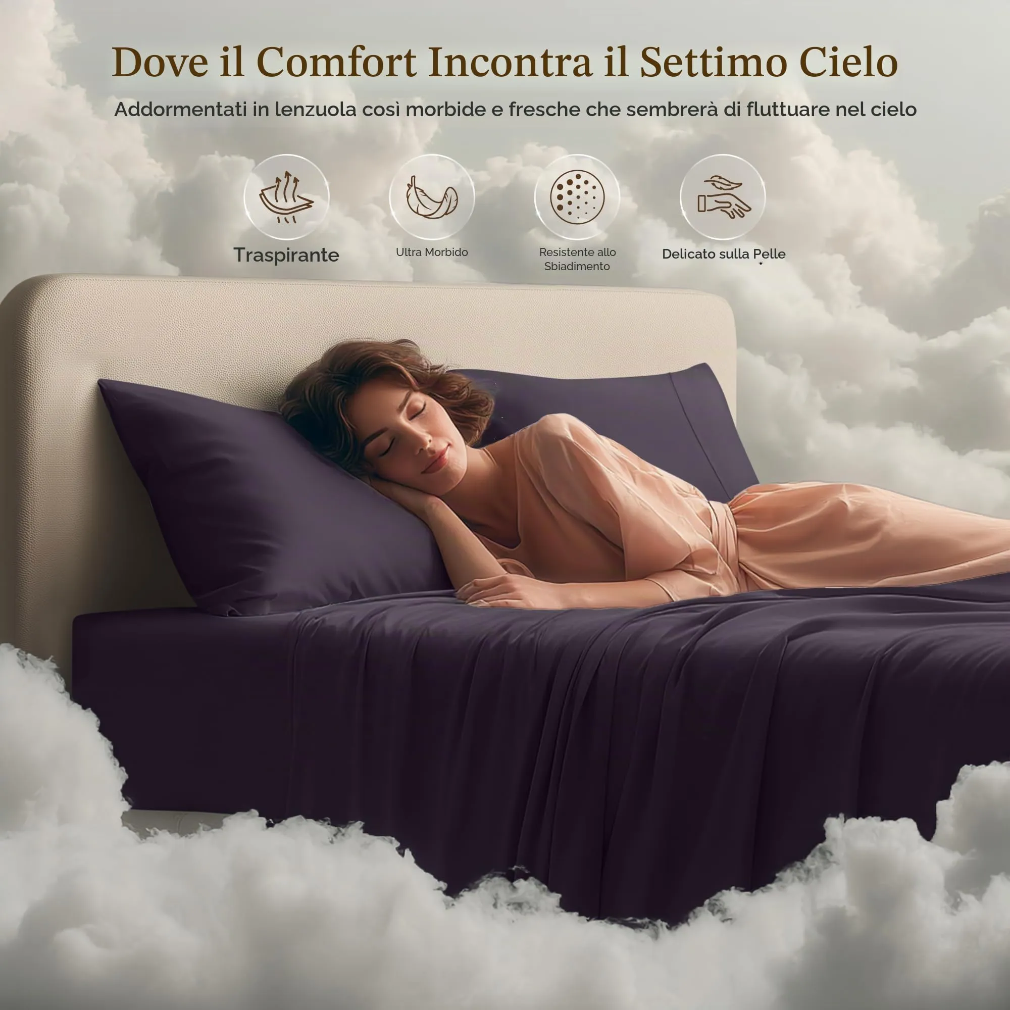 Utopia Bedding Set di lenzuola in microfibra spazzolata, 4 pezzi, King Size, Viola - immagine 6