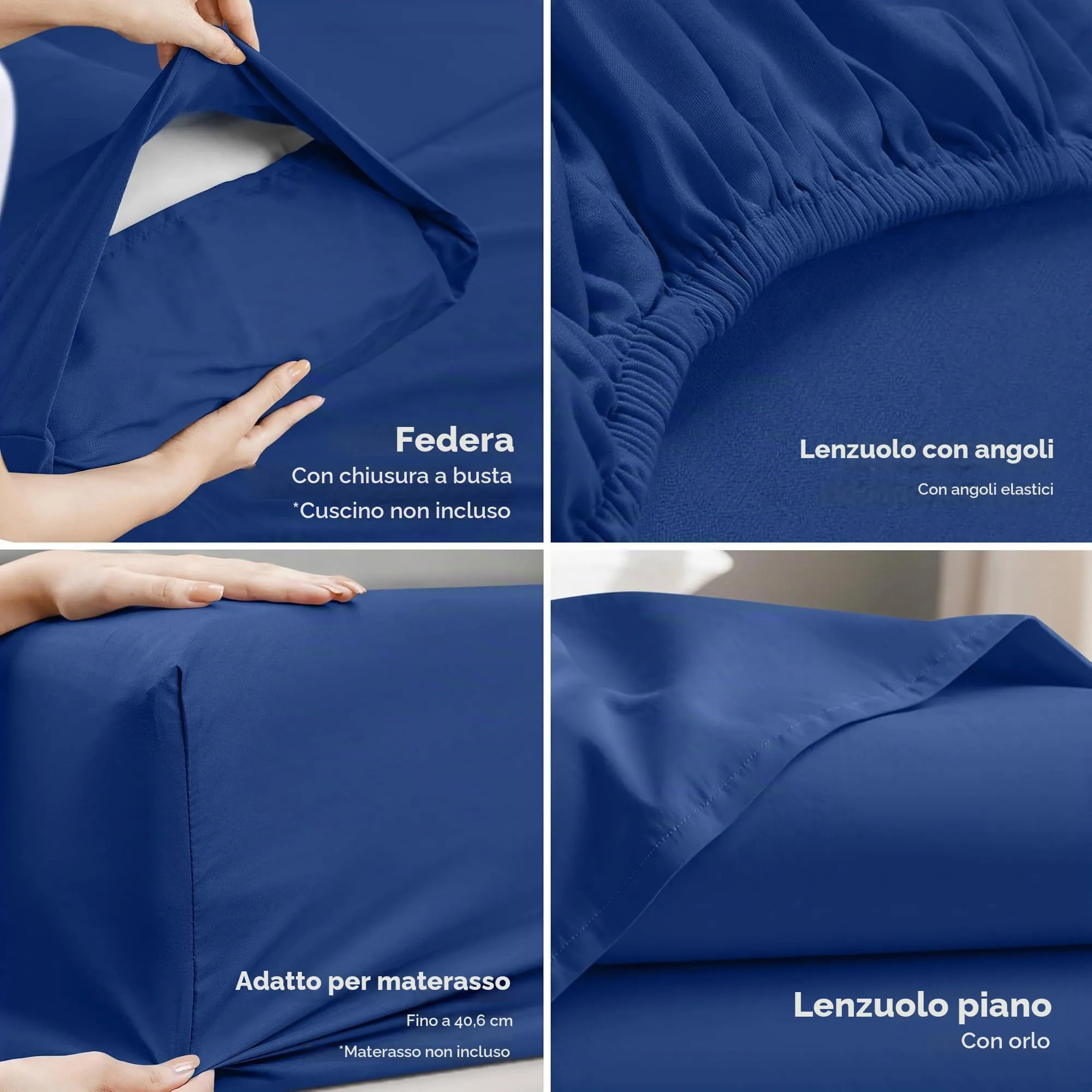 Utopia Bedding Set di lenzuola in microfibra 4 pezzi, Queen Size, Blu Reale - immagine 3