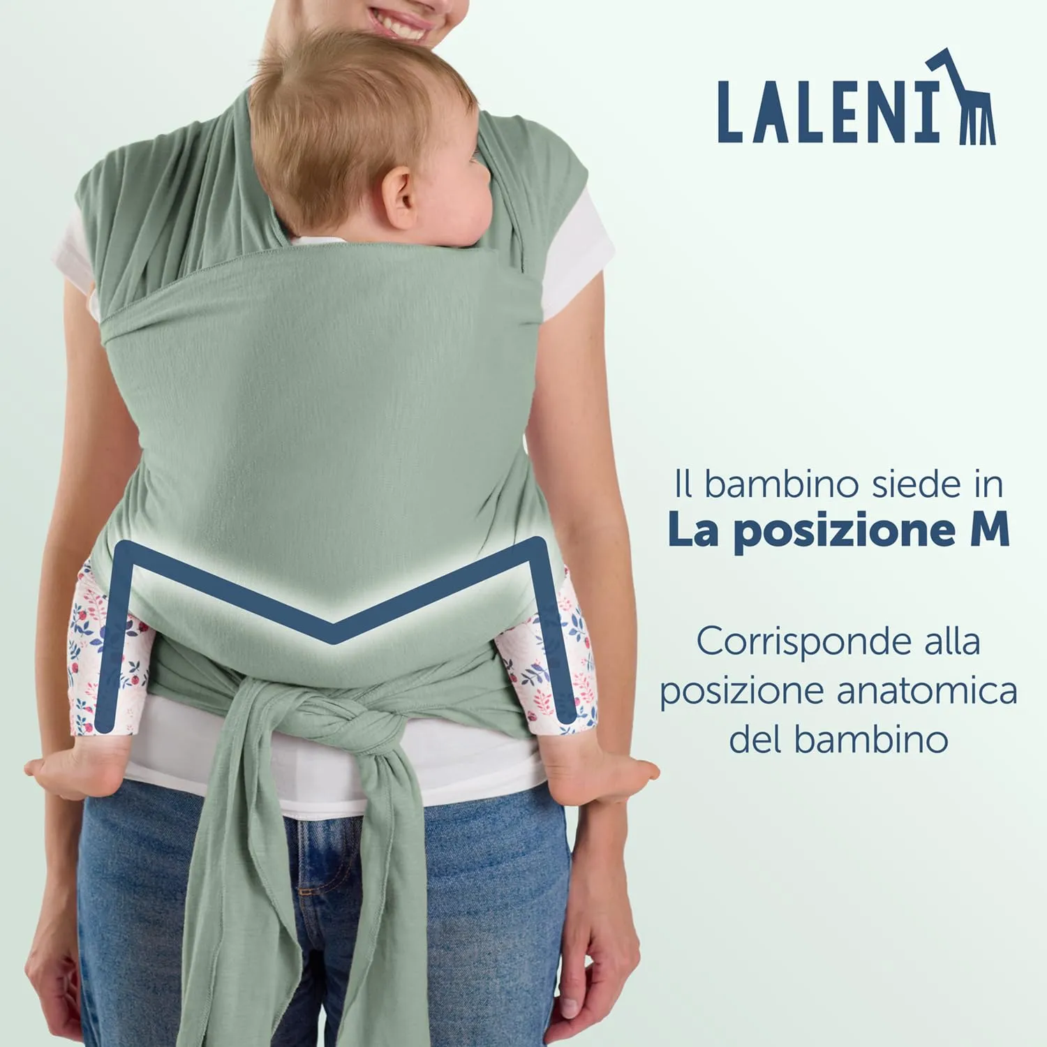 Laleni Fascia Porta Bebè, 100% Cotone Organico, Verde - immagine 2