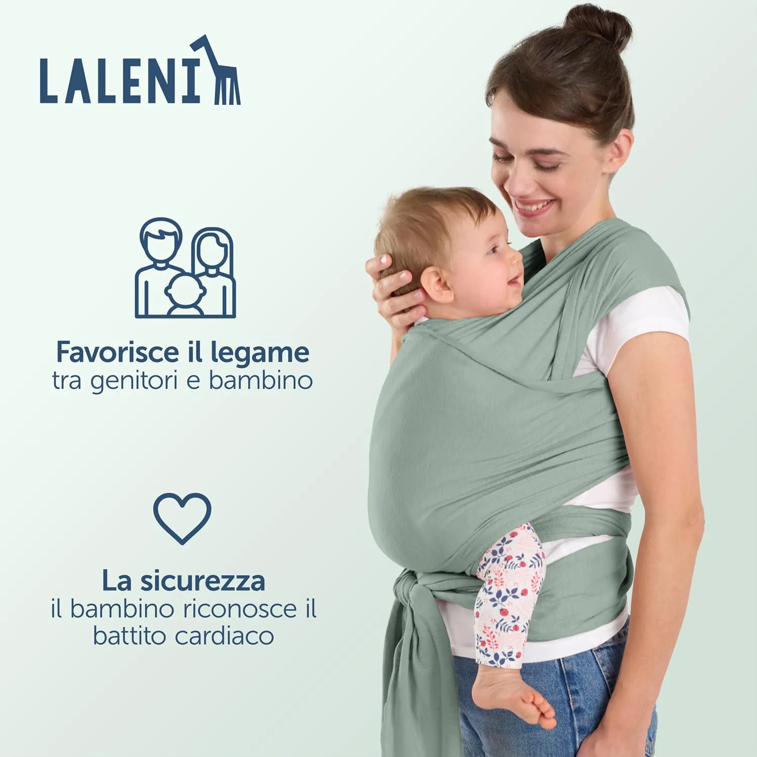 Laleni Fascia Porta Bebè, 100% Cotone Organico, Verde - immagine 4