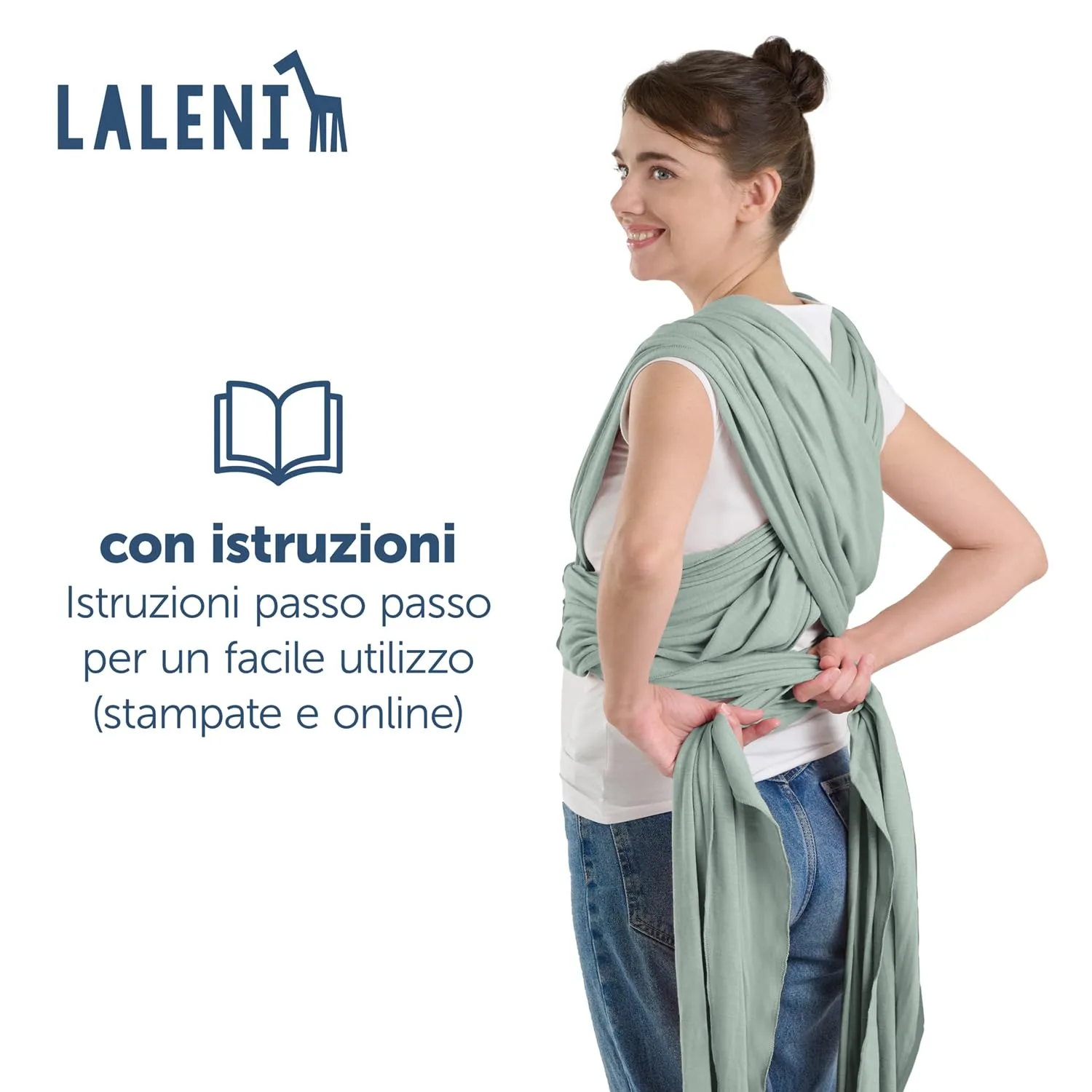 Laleni Fascia Porta Bebè, 100% Cotone Organico, Verde - immagine 7